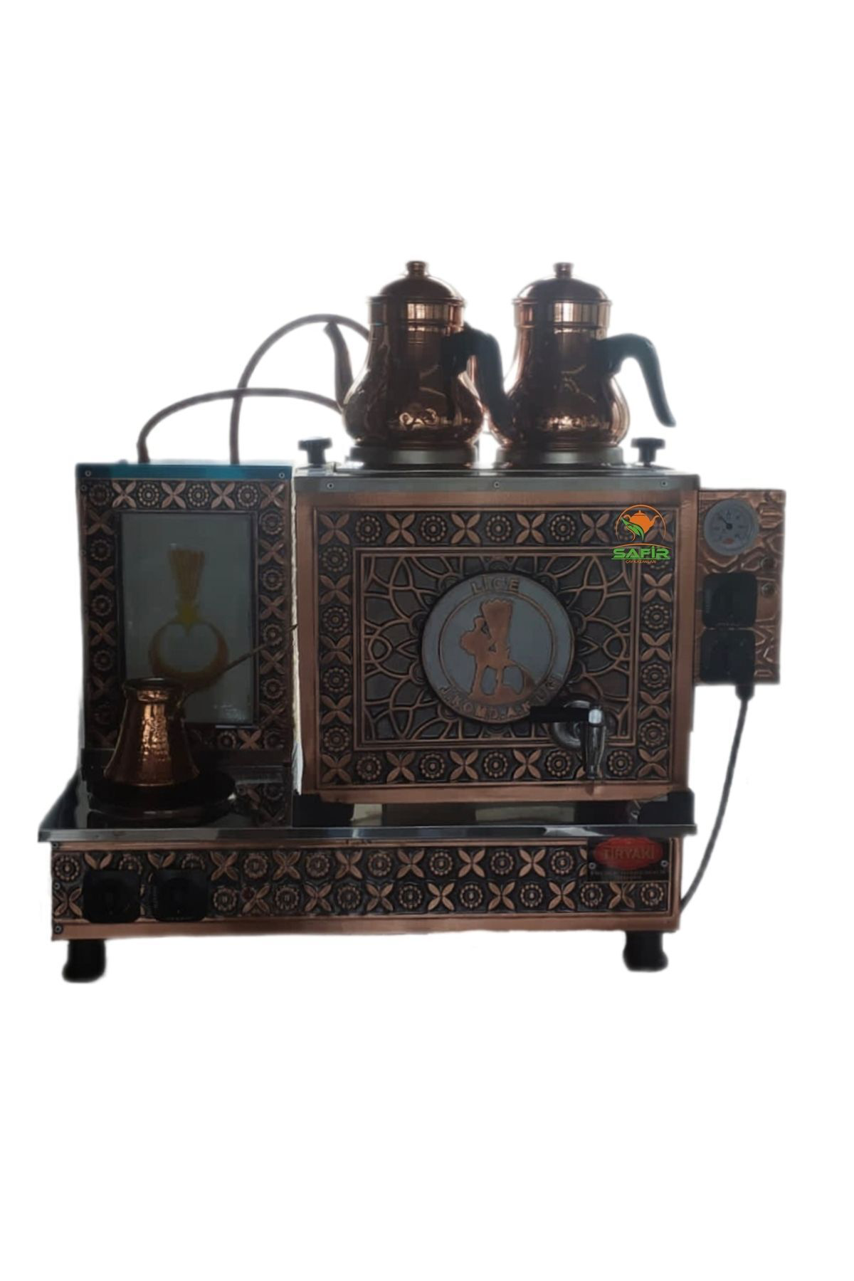 Kişiye Özel Isimli Logolu Bakır Çay Kazanı Tam Otomatik 2 Gözlü E