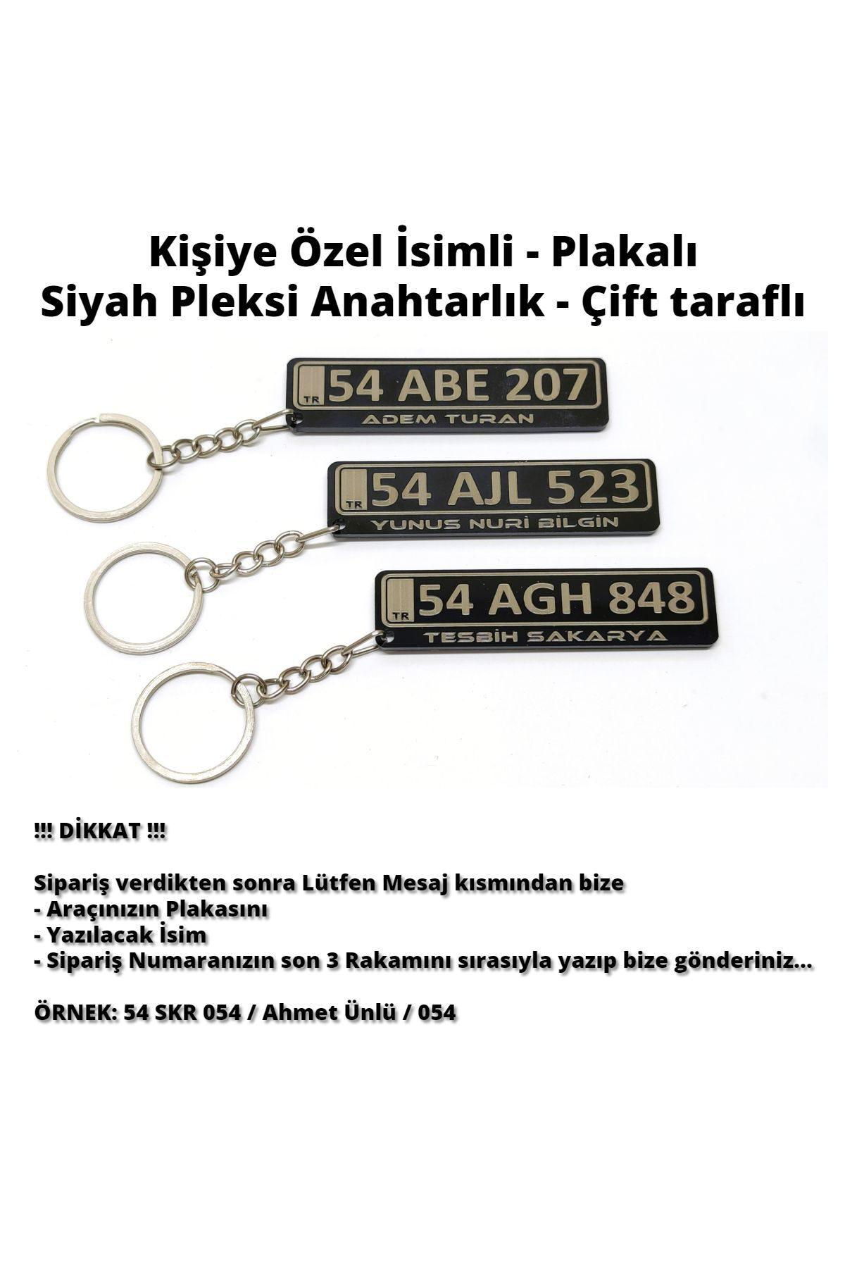 Kişiye Özel İsimli - Siyah Plakalı - Pleksi Anahtarlık - Çift tar