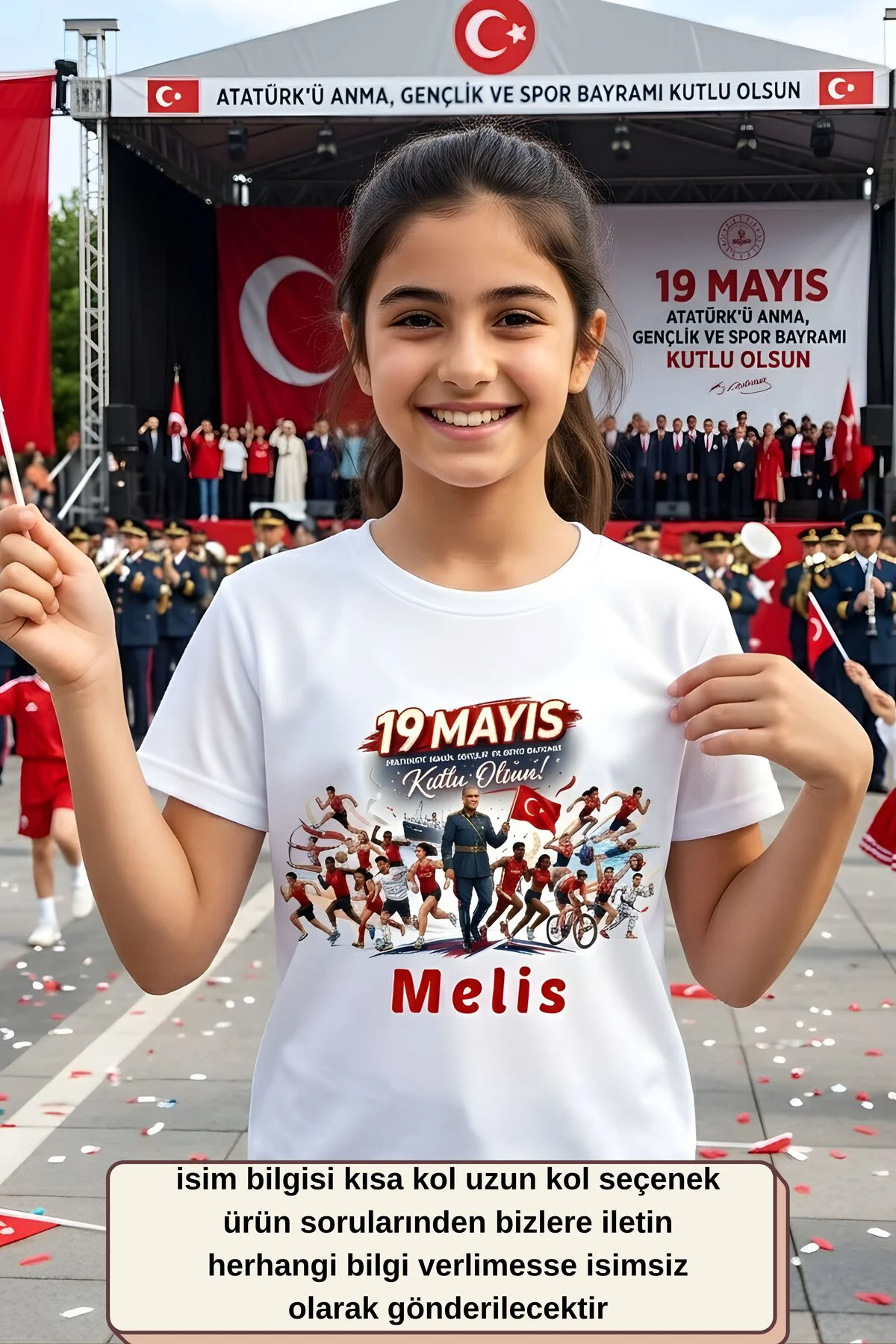 Kişiye Özel İsim Yazılı 19 Mayıs Tişörtü - Atatürk'ü Anma Gençlik ve Spor Bayramı Temalı Çocuk Tişörtü - Premium Baskılı