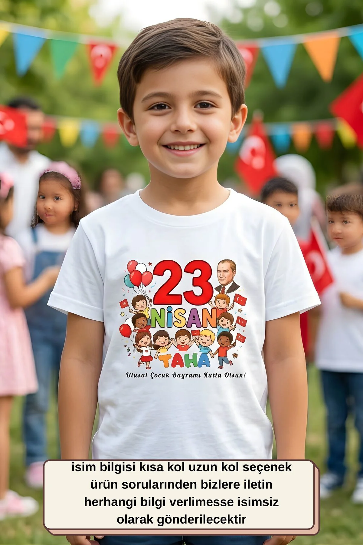 Kişiye Özel İsim Yazılı 23 Nisan Ulusal Egemenlik ve Çocuk Bayramı Tişörtü- %100 Pamuklu