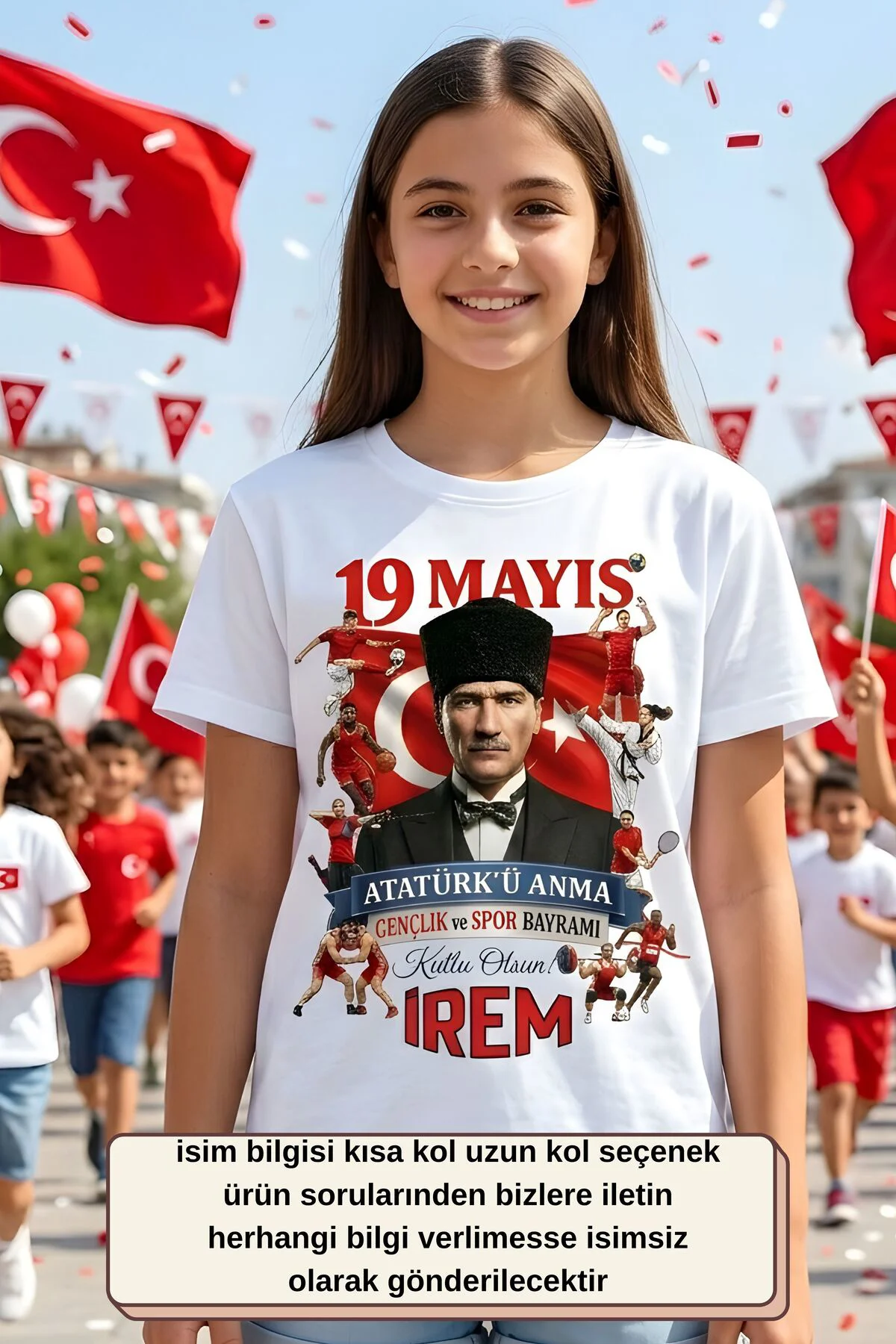 Kişiye Özel İsim Yazılı 19 Mayıs Atatürk ve Spor Temalı Çocuk Tişörtü - %100 Pamuk Kişiye Özel İsim Yazılı 19 Mayıs Atatürk ve Spor Temalı Çocuk Tişörtü - %100 Pamuk