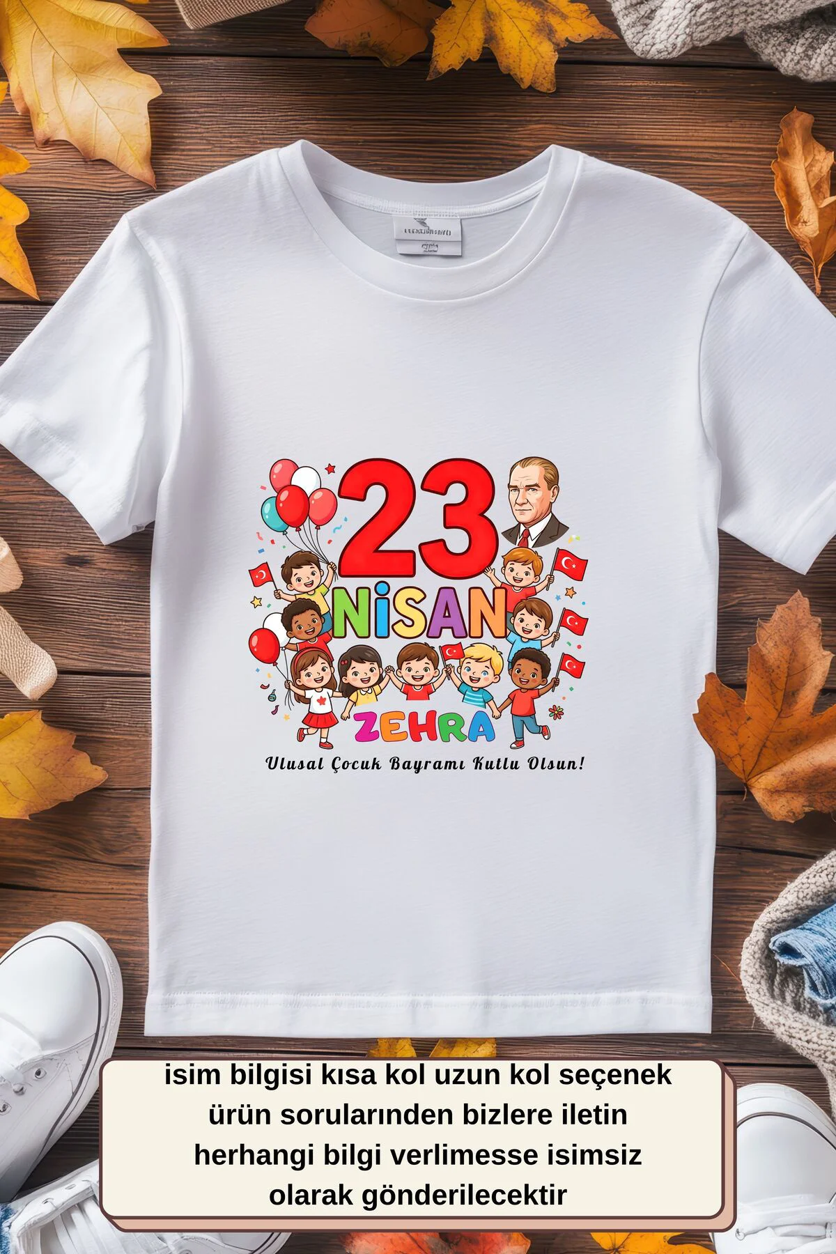Kişiye Özel İsim Yazılı 23 Nisan Ulusal Egemenlik ve Çocuk Bayramı Tişörtü- %100 Pamuklu