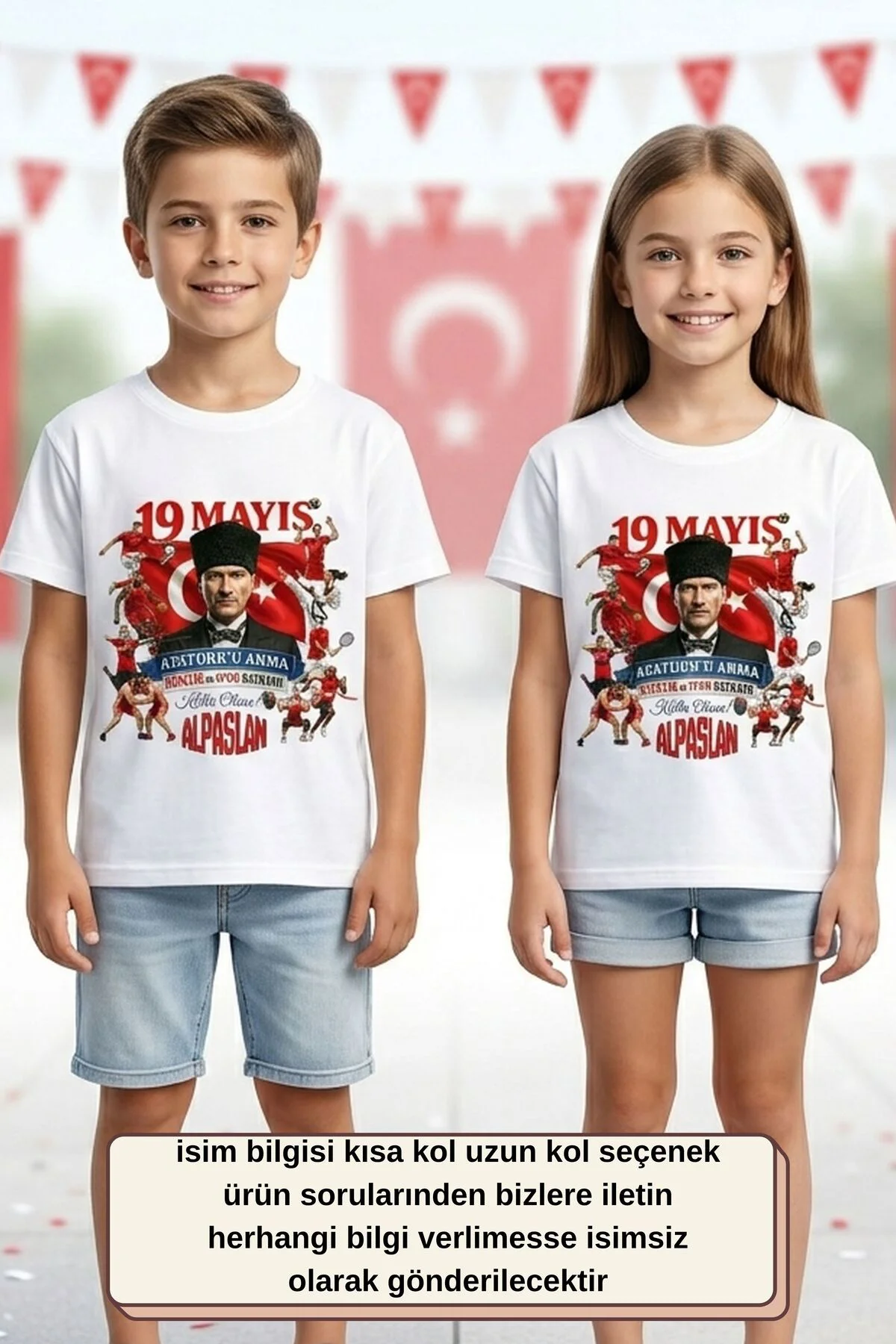 Kişiye Özel İsim Yazılı 19 Mayıs Atatürk ve Spor Temalı Çocuk Tişörtü - %100 Pamuk Kişiye Özel İsim Yazılı 19 Mayıs Atatürk ve Spor Temalı Çocuk Tişörtü - %100 Pamuk