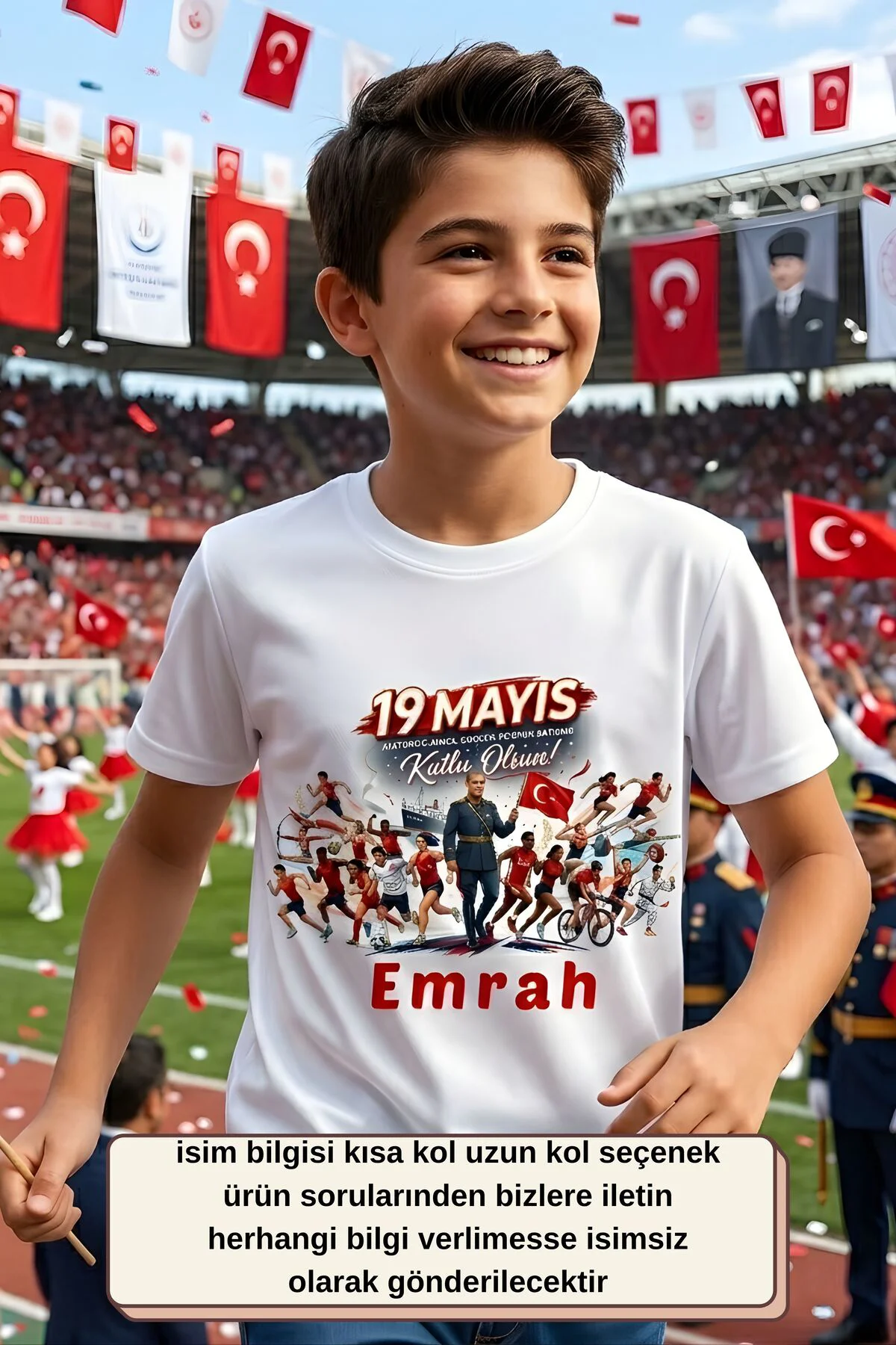 Kişiye Özel İsim Yazılı 19 Mayıs Tişörtü - Atatürk'ü Anma Gençlik ve Spor Bayramı Temalı Çocuk Tişörtü - Premium Baskılı