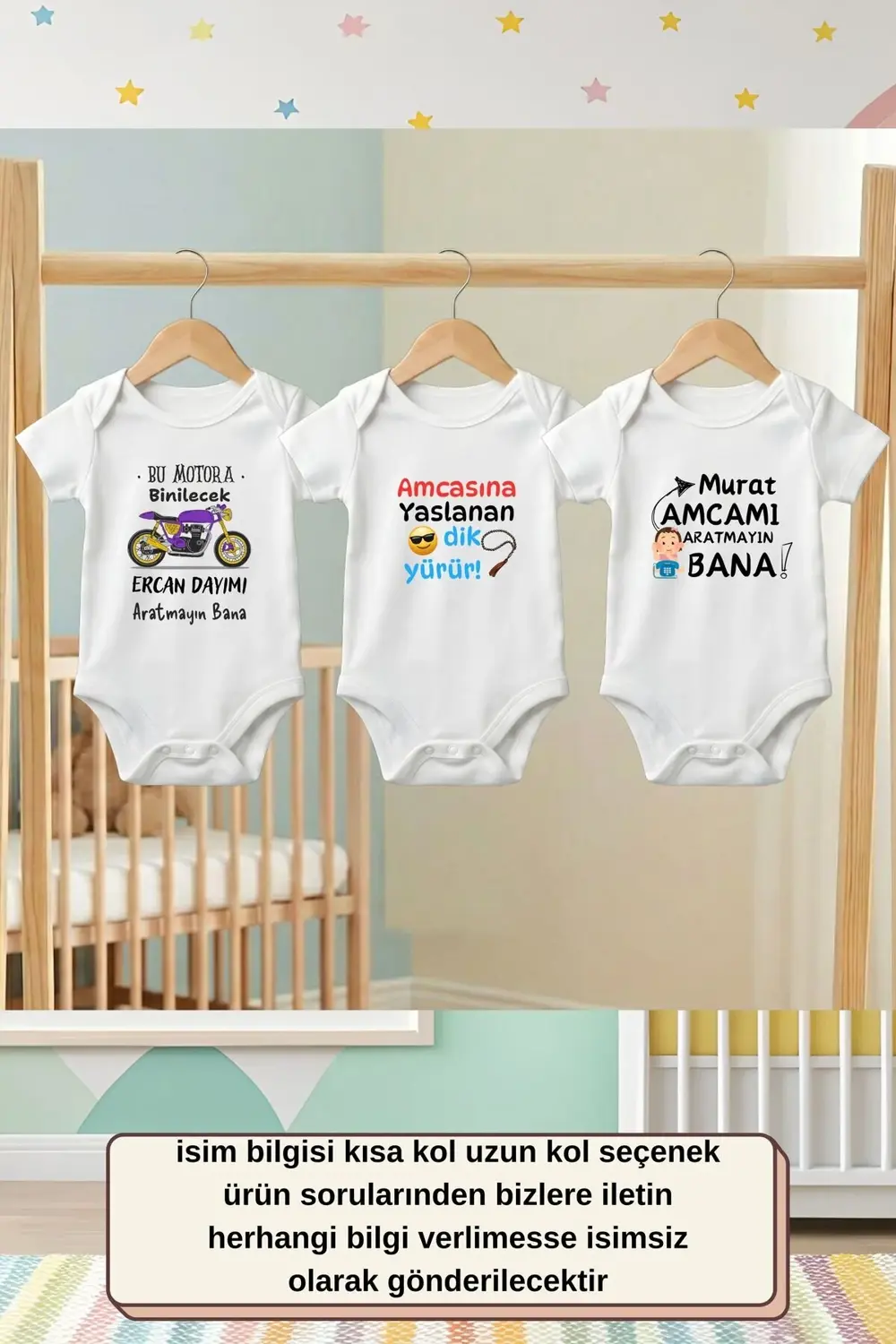 Kişiye Özel İsimli 3'lü Zıbın Seti: Eğlenceli Amca ve Dayı Tasarı