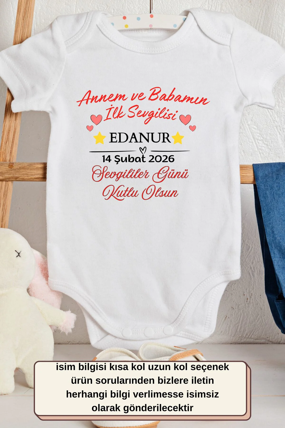 Kişiye Özel İsimli Bebek Body - 14 Şubat Sevgililer Günü Temalı B
