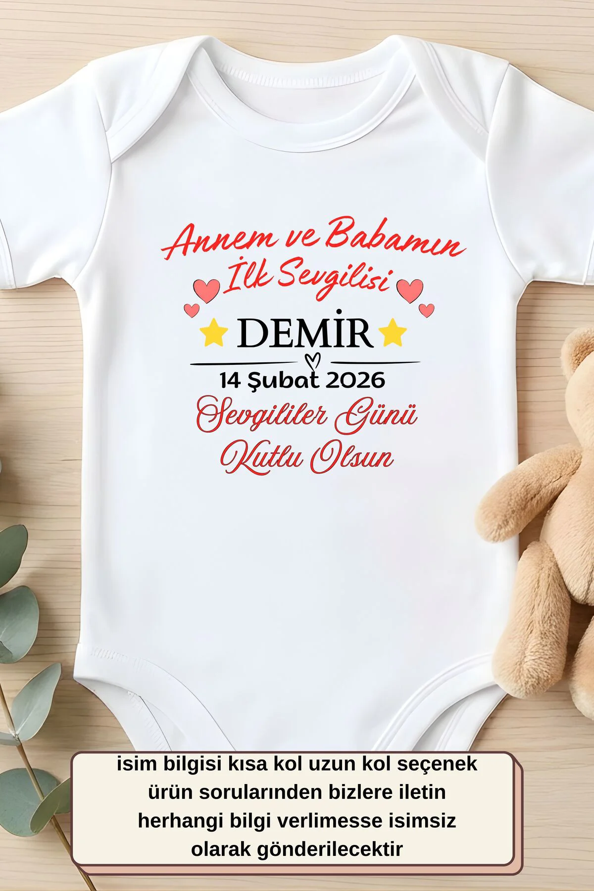 Kişiye Özel İsimli Bebek Body - 14 Şubat Sevgililer Günü Temalı B