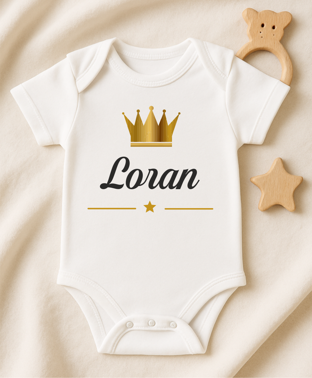 Kişiye Özel İsimli Bebek Body Gold Taçlı Yeni Doğan Zıbın080