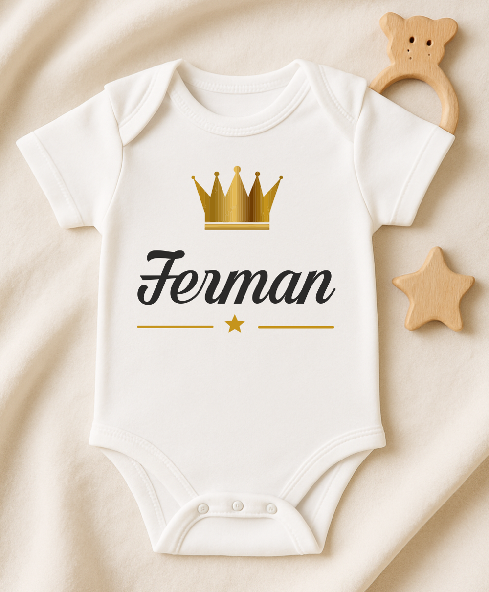 Kişiye Özel İsimli Bebek Body Gold Taçlı Yeni Doğan Zıbın047