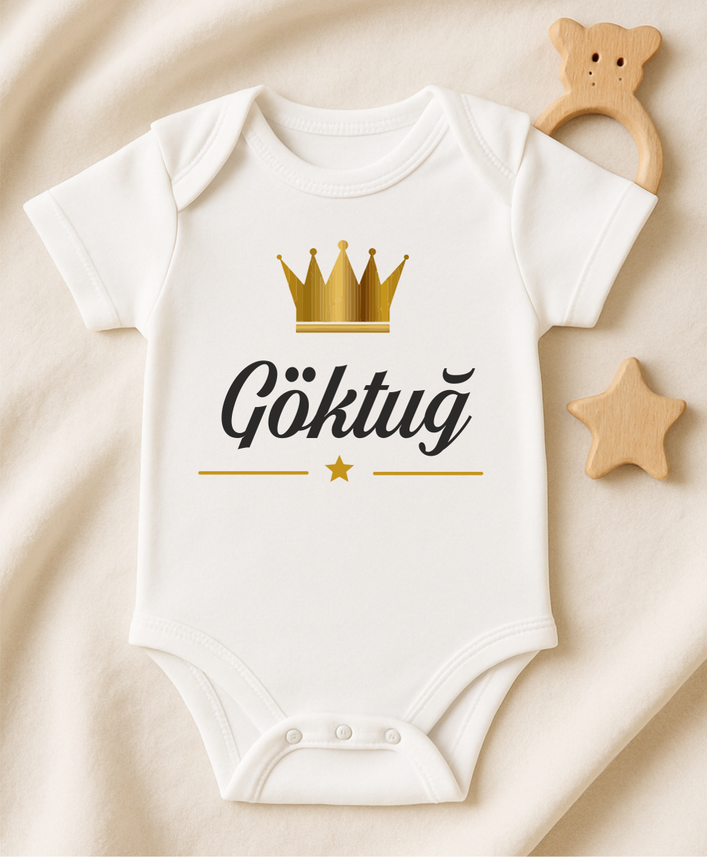 Kişiye Özel İsimli Bebek Body Gold Taçlı Yeni Doğan Zıbın048 Kişiye Özel İsimli Bebek Body Gold Taçlı Yeni Doğan Zıbın048