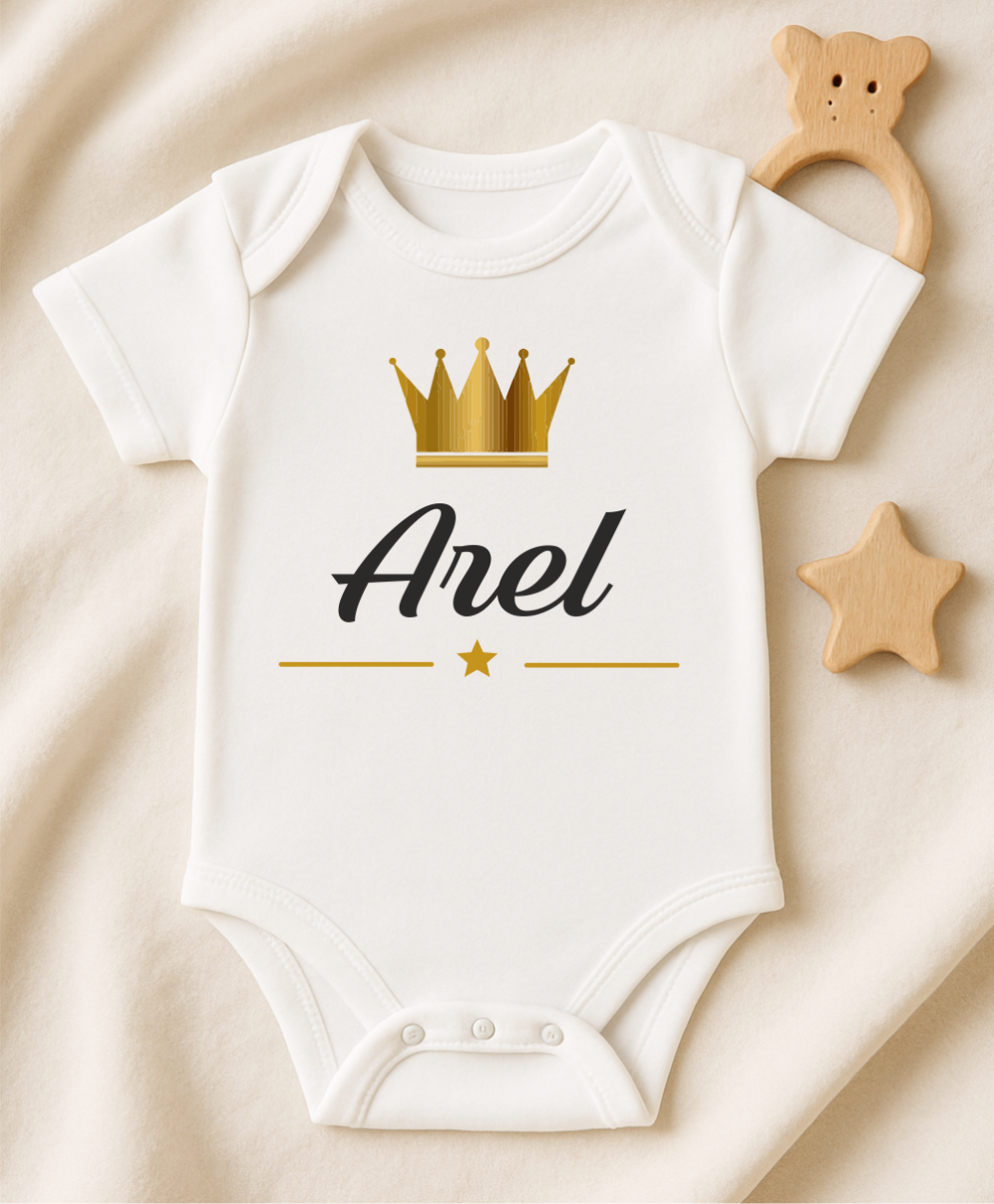 Kişiye Özel İsimli Bebek Body Gold Taçlı Yeni Doğan Zıbın008