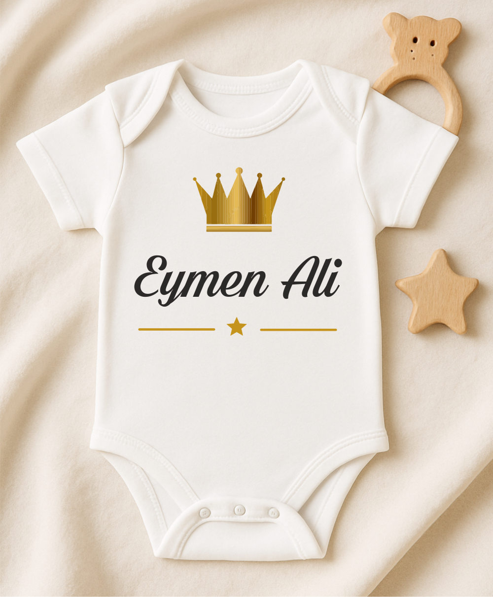 Kişiye Özel İsimli Bebek Body Gold Taçlı Yeni Doğan Zıbın043 Kişiye Özel İsimli Bebek Body Gold Taçlı Yeni Doğan Zıbın043