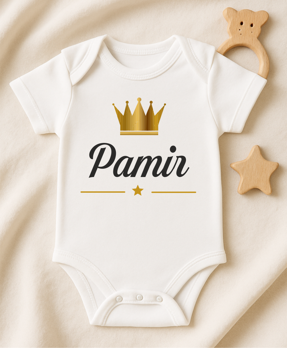 Kişiye Özel İsimli Bebek Body Gold Taçlı Yeni Doğan Zıbın098