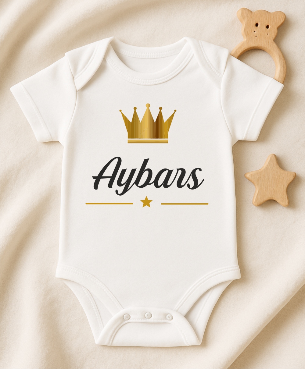 Kişiye Özel İsimli Bebek Body Gold Taçlı Yeni Doğan Zıbın017