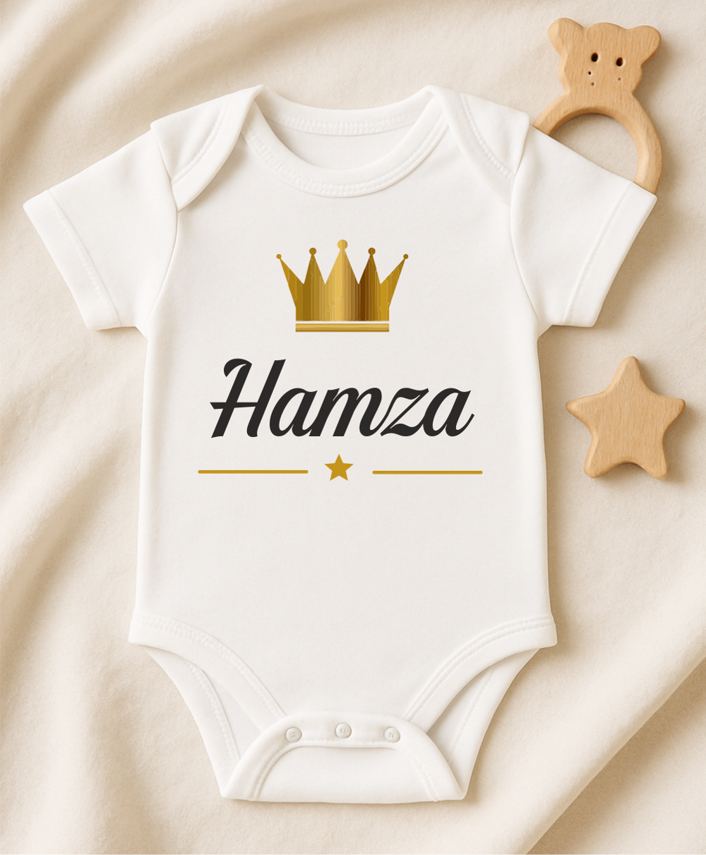 Kişiye Özel İsimli Bebek Body Gold Taçlı Yeni Doğan Zıbın050