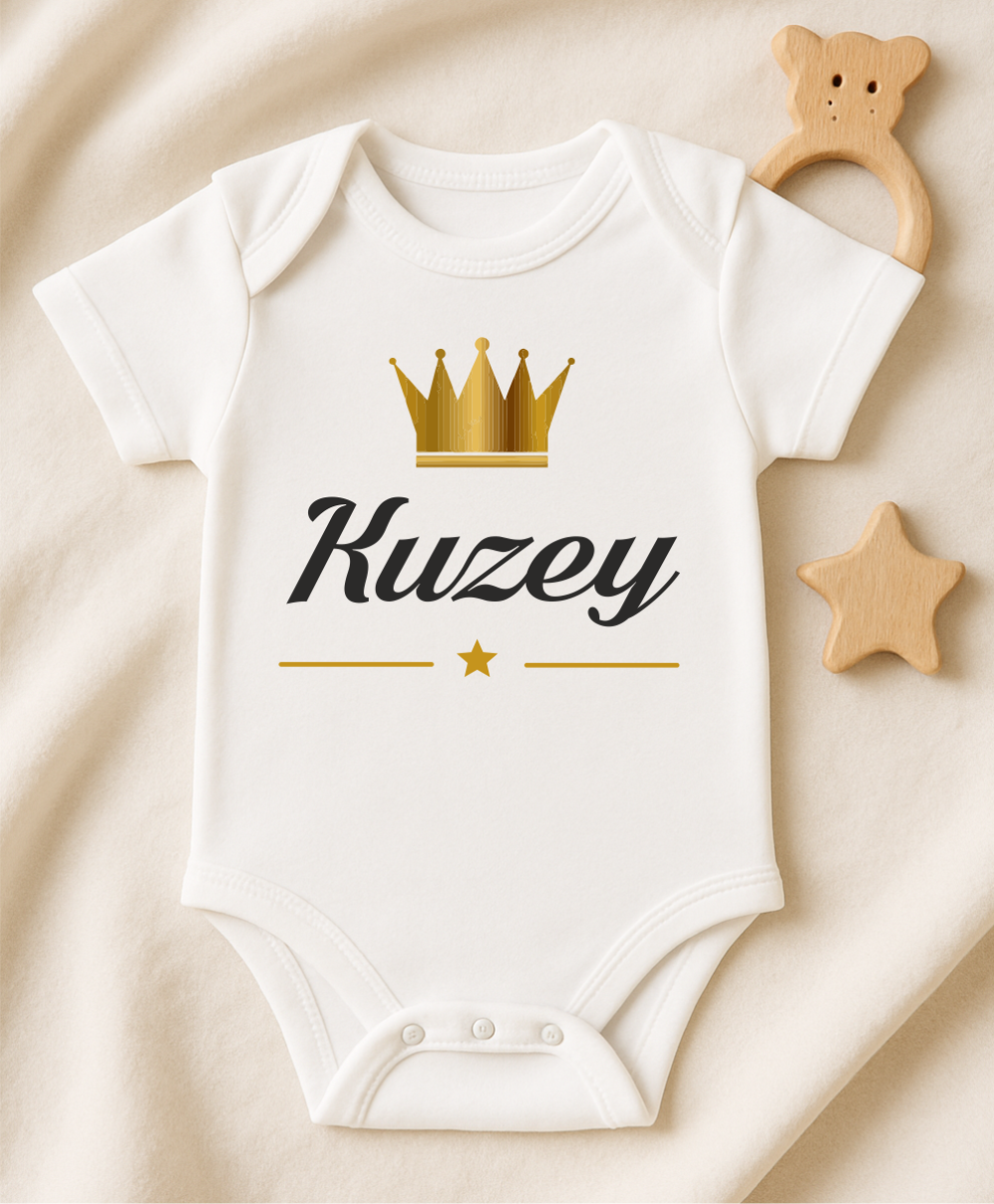 Kişiye Özel İsimli Bebek Body Gold Taçlı Yeni Doğan Zıbın078