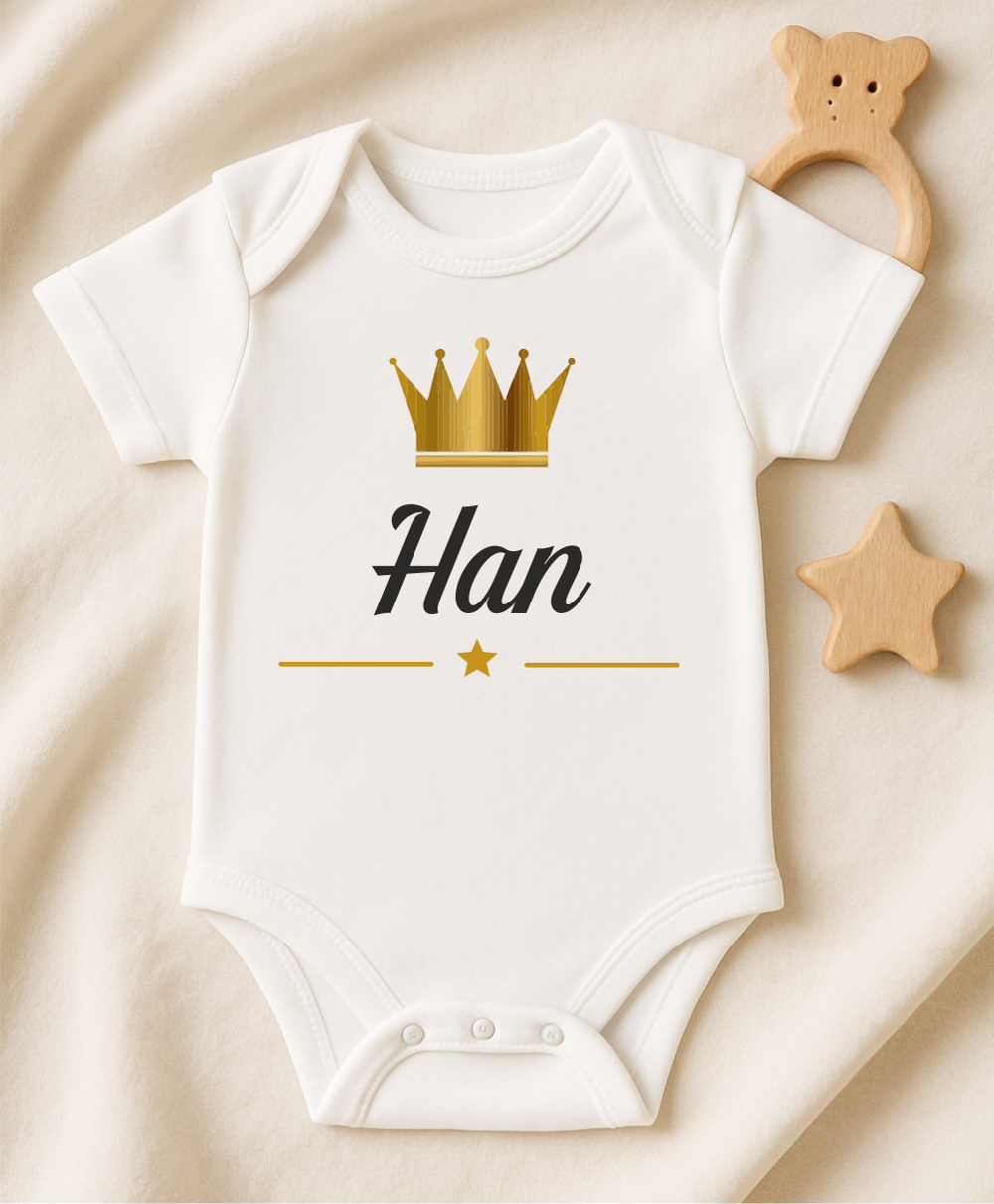 Kişiye Özel İsimli Bebek Body Gold Taçlı Yeni Doğan Zıbın063