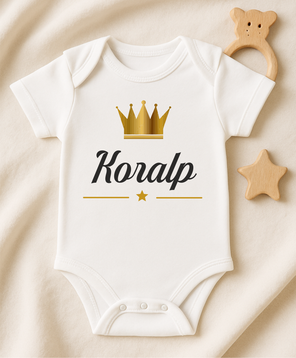 Kişiye Özel İsimli Bebek Body Gold Taçlı Yeni Doğan Zıbın075 Kişiye Özel İsimli Bebek Body Gold Taçlı Yeni Doğan Zıbın075