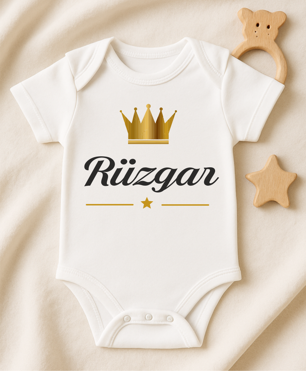 Kişiye Özel İsimli Bebek Body Gold Taçlı Yeni Doğan Zıbın054