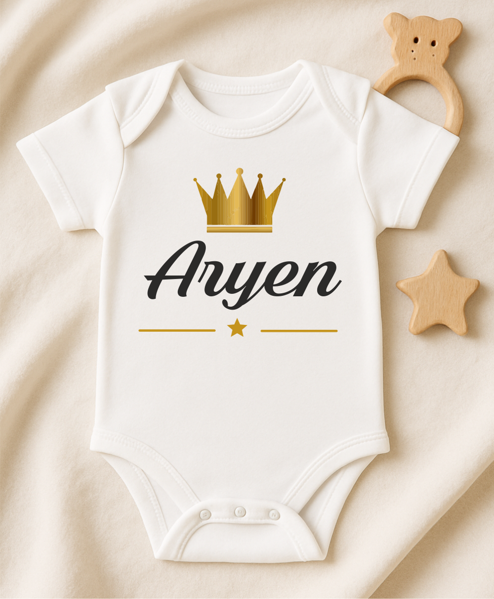 Kişiye Özel İsimli Bebek Body Gold Taçlı Yeni Doğan Zıbın012