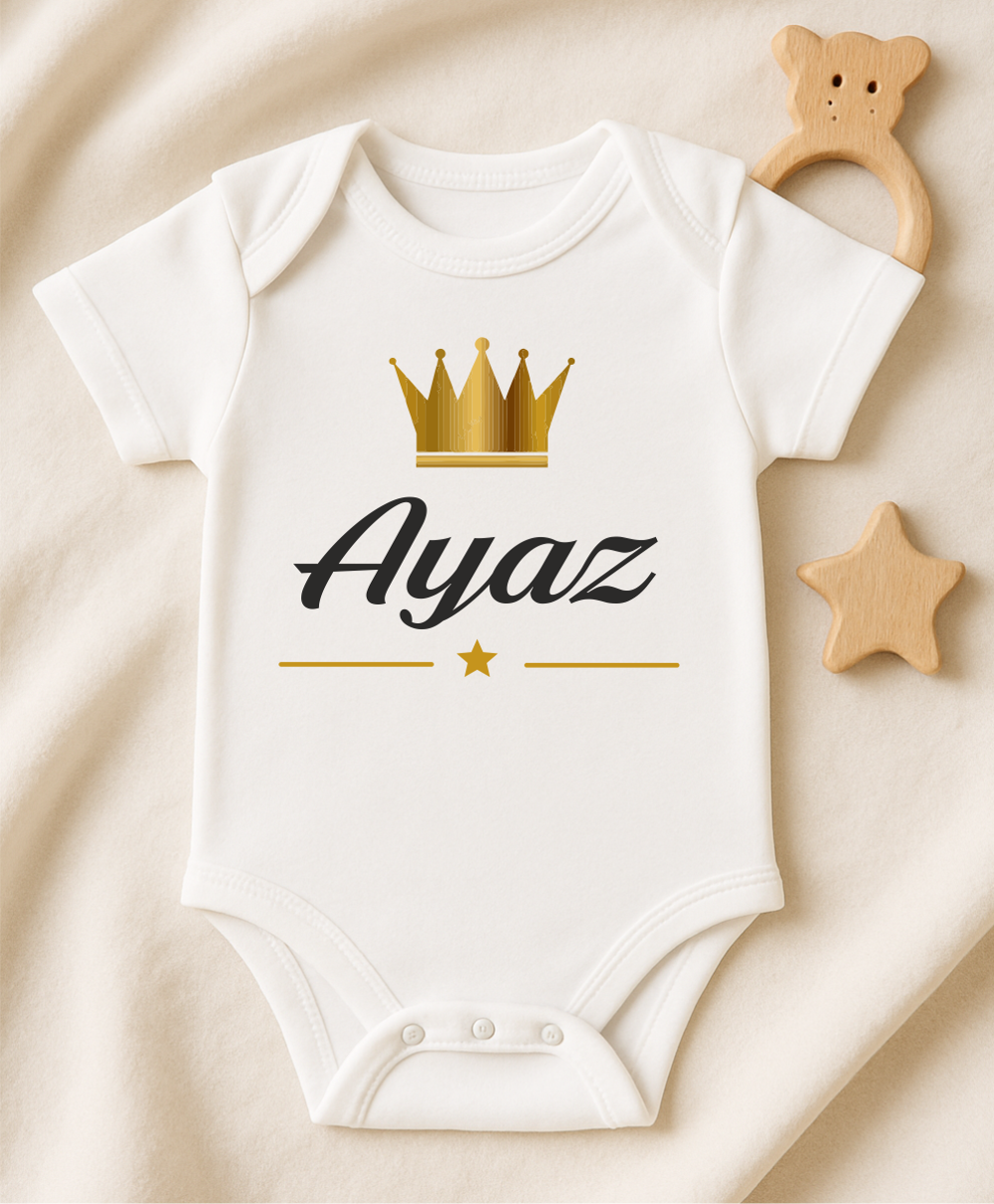 Kişiye Özel İsimli Bebek Body Gold Taçlı Yeni Doğan Zıbın016