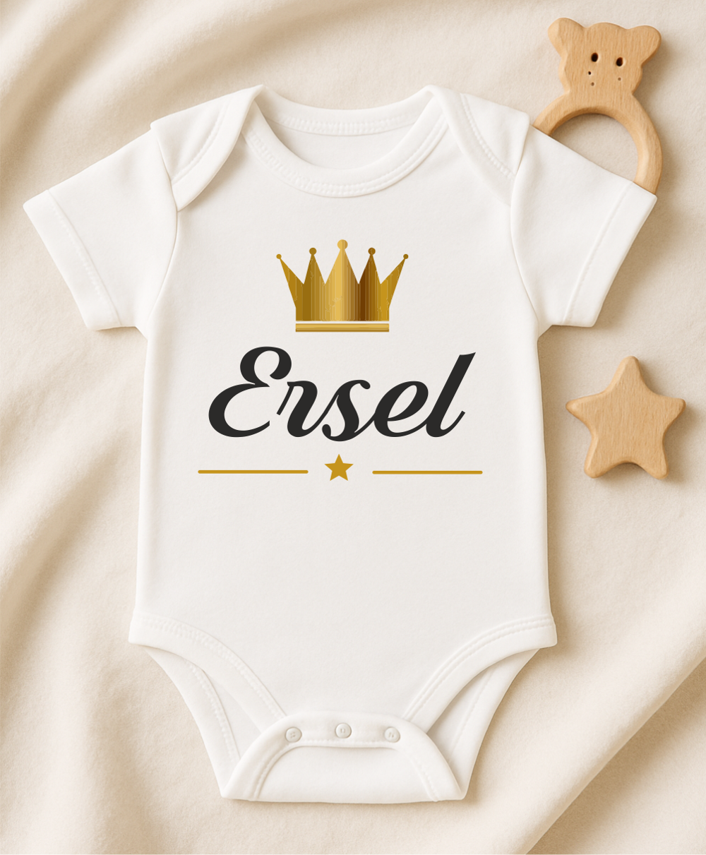 Kişiye Özel İsimli Bebek Body Gold Taçlı Yeni Doğan Zıbın039