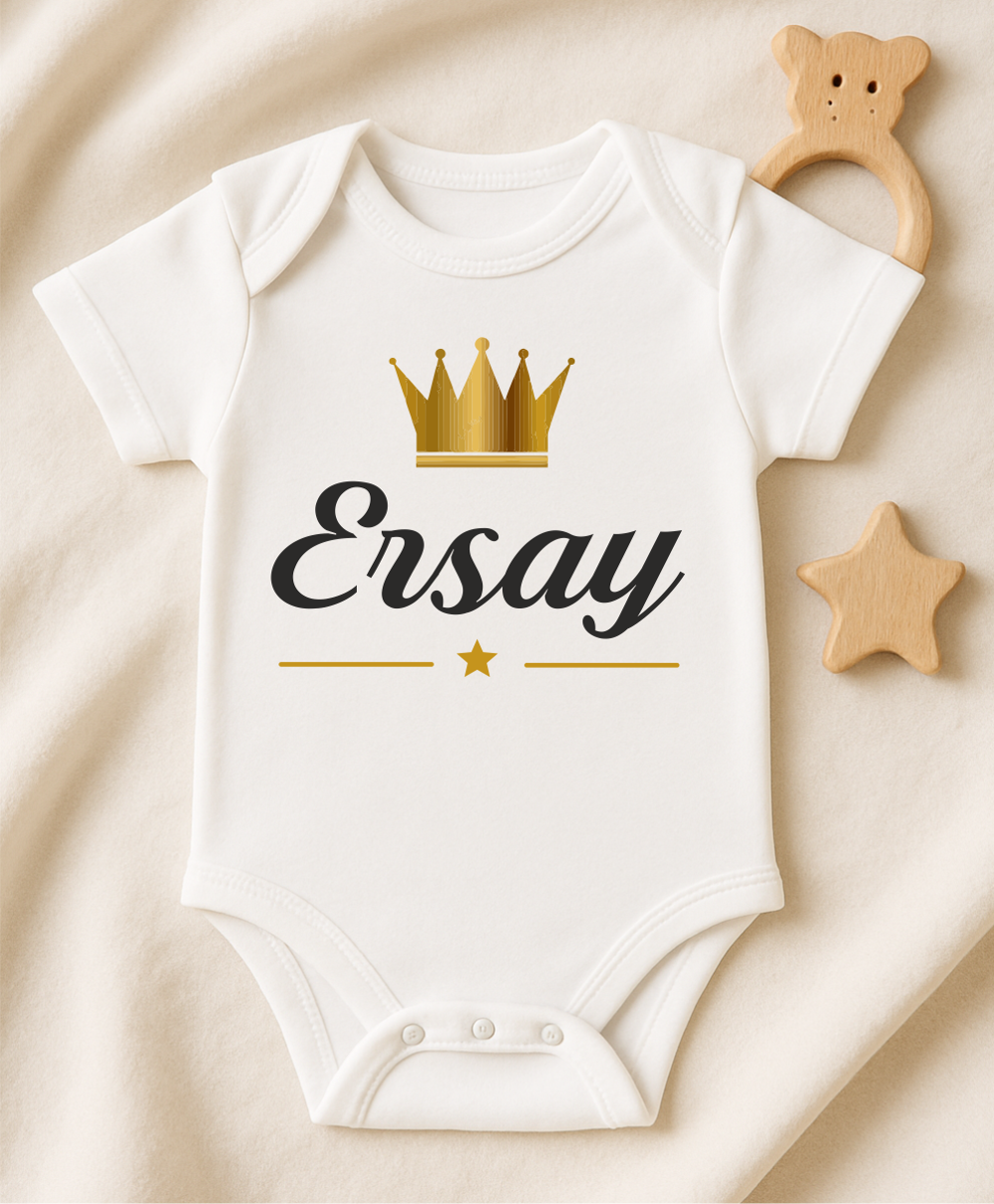 Kişiye Özel İsimli Bebek Body Gold Taçlı Yeni Doğan Zıbın038