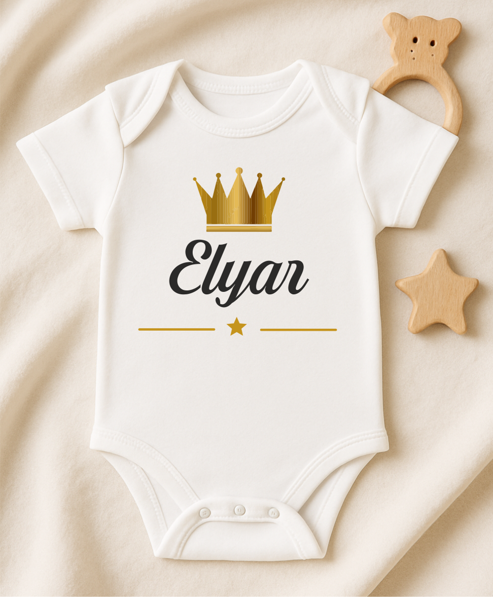 Kişiye Özel İsimli Bebek Body Gold Taçlı Yeni Doğan Zıbın033