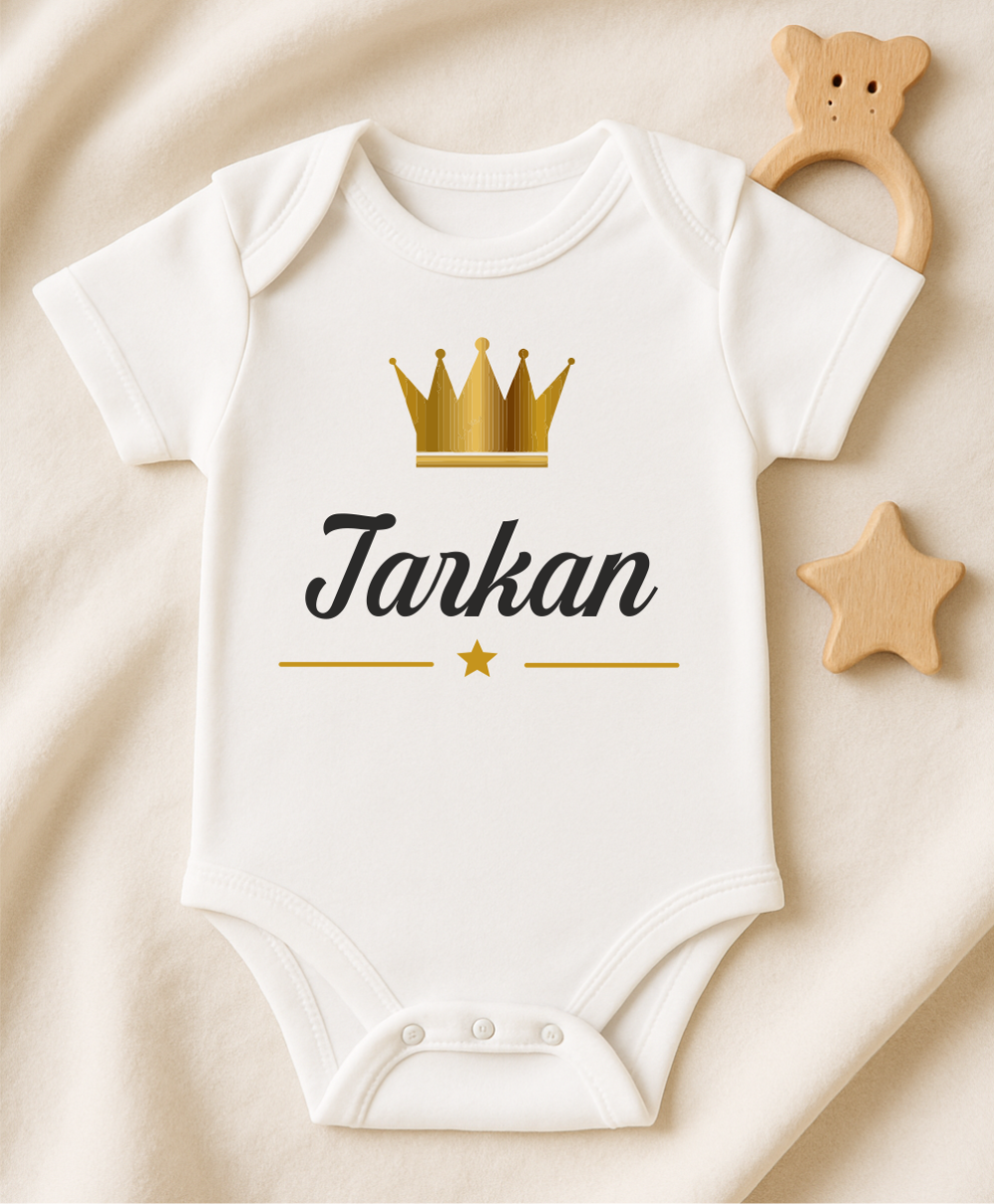 Kişiye Özel İsimli Bebek Body Gold Taçlı Yeni Doğan Zıbın060