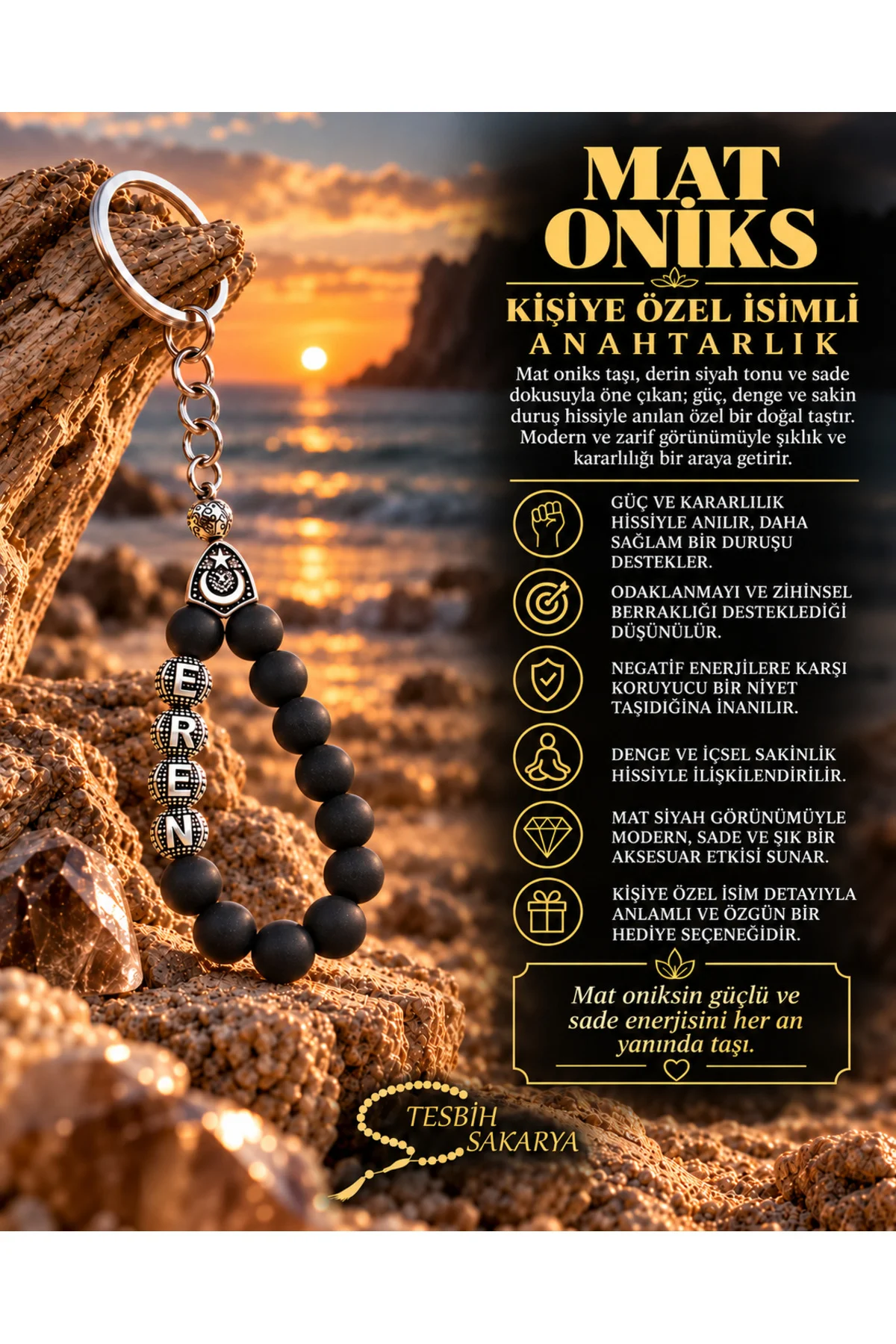 Kişiye özel İsimli - Doğal Taş - Anahtarlık - 12 Renk mevcuttur
