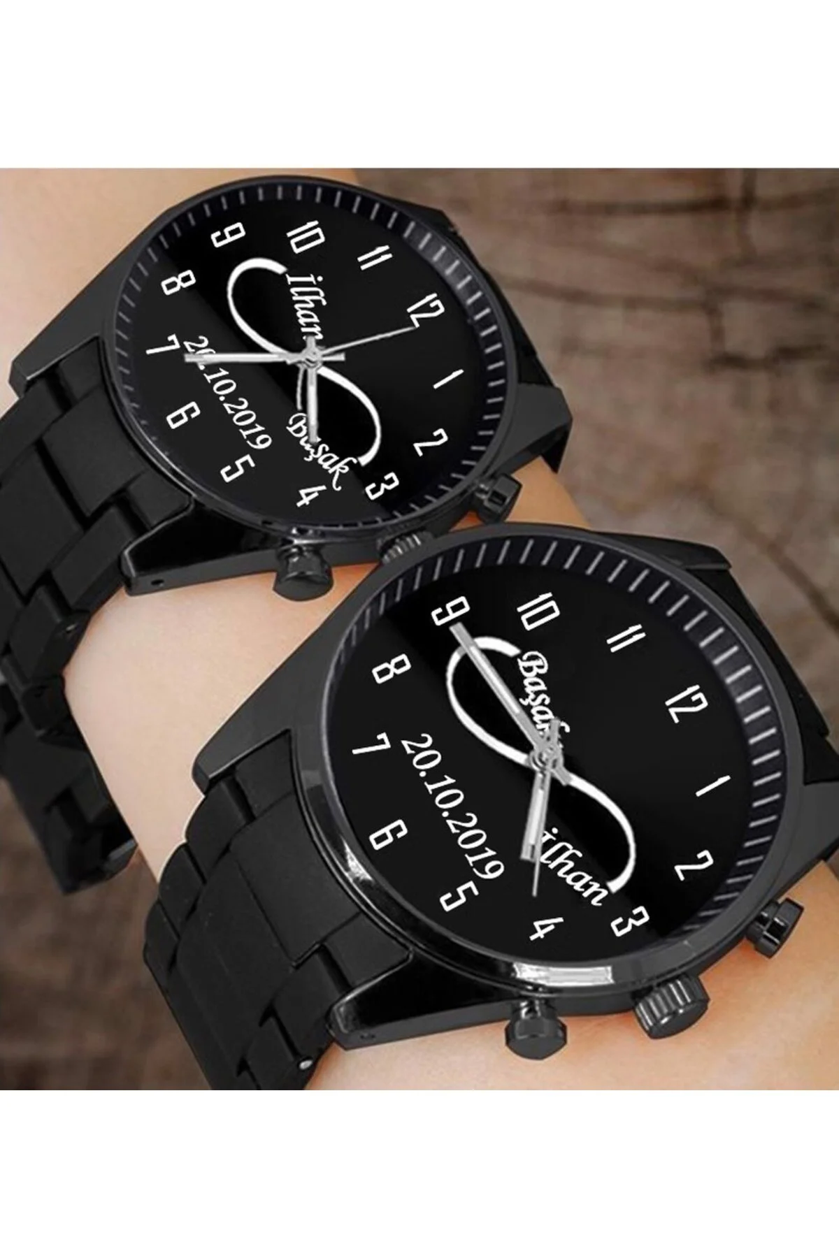 - Kişiye Özel İsimli Erkek Kadın Kol Saati Siyah Renk Doğum Günü 