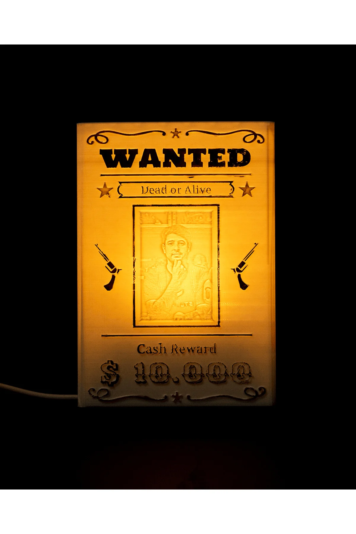 Kişiye Özel İsimli Fotoğraflı Işıklı Wanted Tabela Dekoru Western