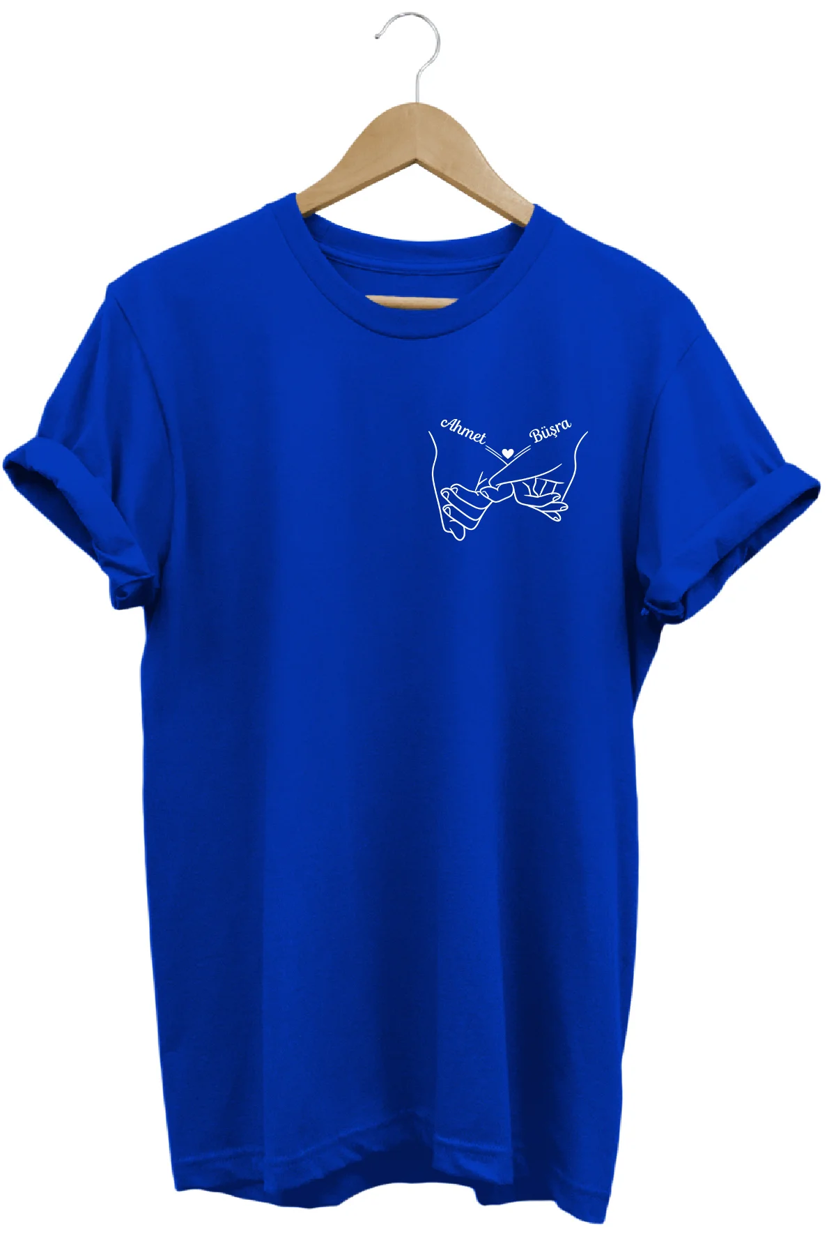 Kişiye Özel İsimli Sevgili Tişörtü – Çift El Çizimi Unisex Pamuk 