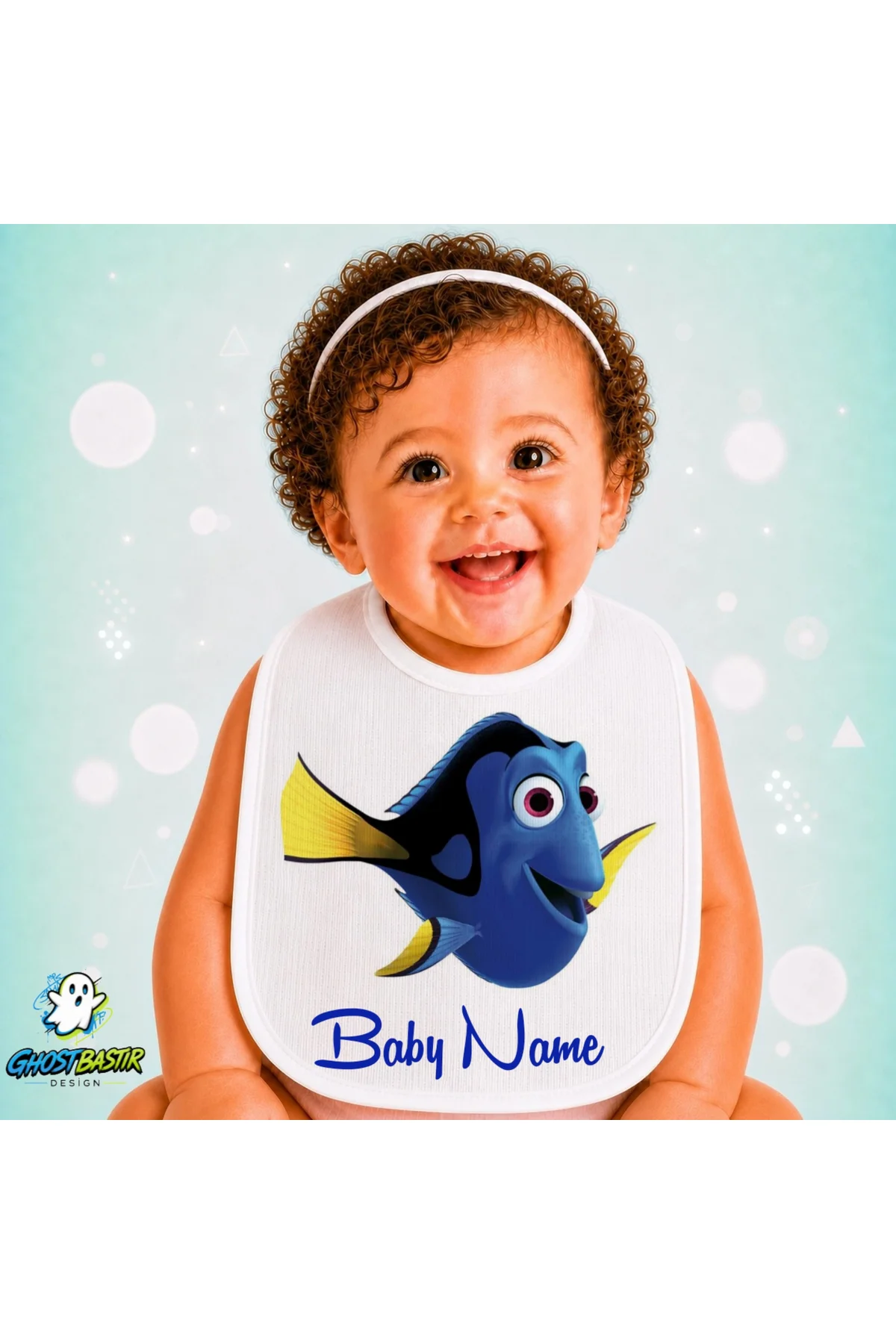 Kişiye Özel Kayıp Balık Dory Keten Bebek Mama Önlüğü – Yumuşak, Emici, Yıkanabilir, Özel Tasarım P060
