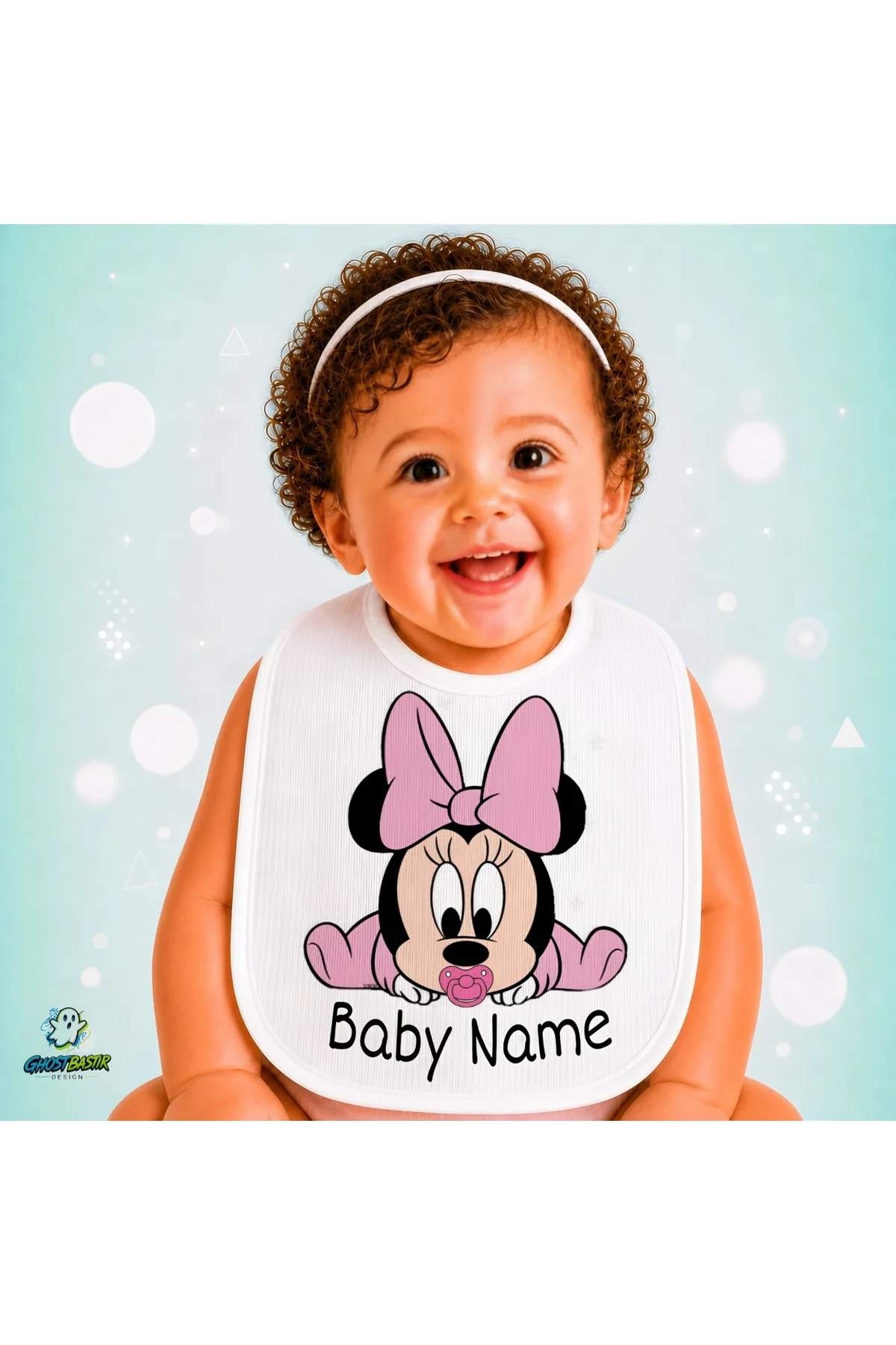Kişiye Özel Minnie Mouse Keten Bebek Mama Önlüğü – Yumuşak, Emici, Yıkanabilir, Özel Tasarım P096