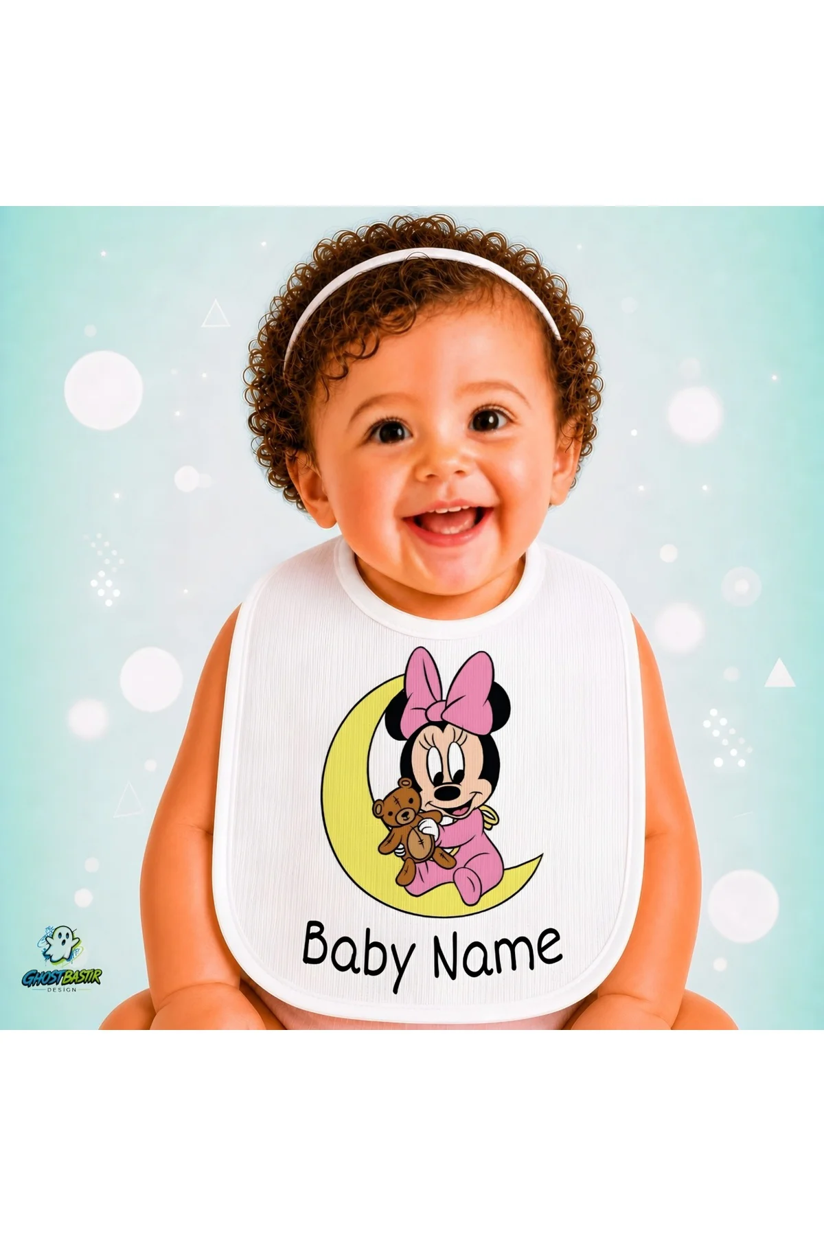 Kişiye Özel Minnie Mouse Keten Bebek Mama Önlüğü – Yumuşak, Emici, Yıkanabilir, Özel Tasarım P092