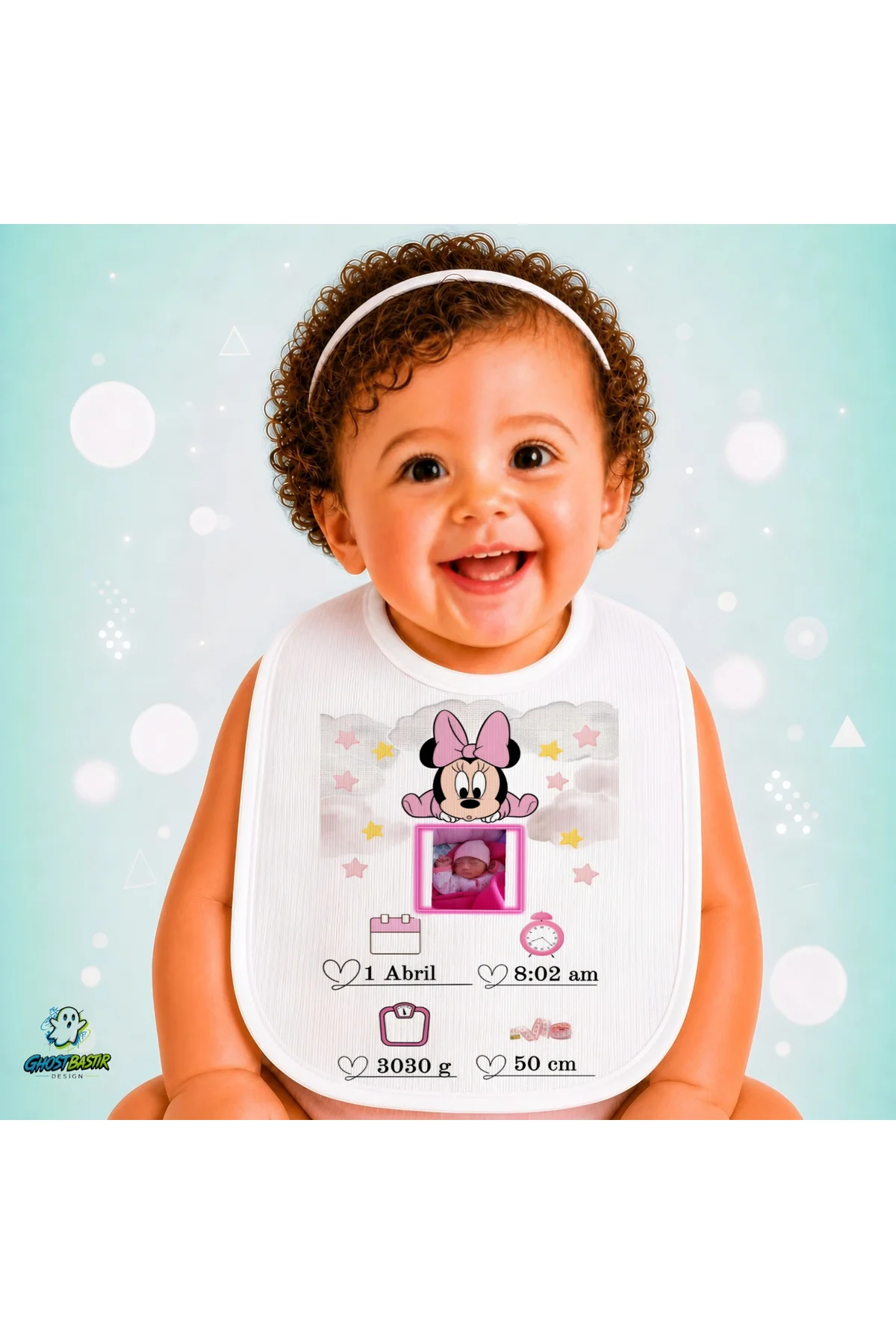 Kişiye Özel Minnie Mouse Keten Bebek Mama Önlüğü – Yumuşak, Emici, Yıkanabilir, Özel Tasarım P093