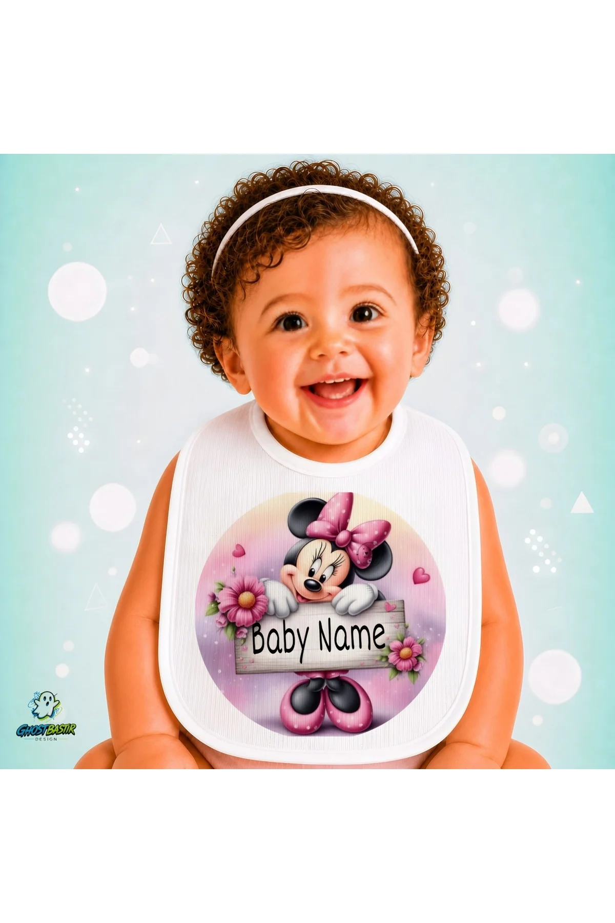 Kişiye Özel Minnie Mouse Keten Bebek Mama Önlüğü – Yumuşak, Emici, Yıkanabilir, Özel Tasarım P091