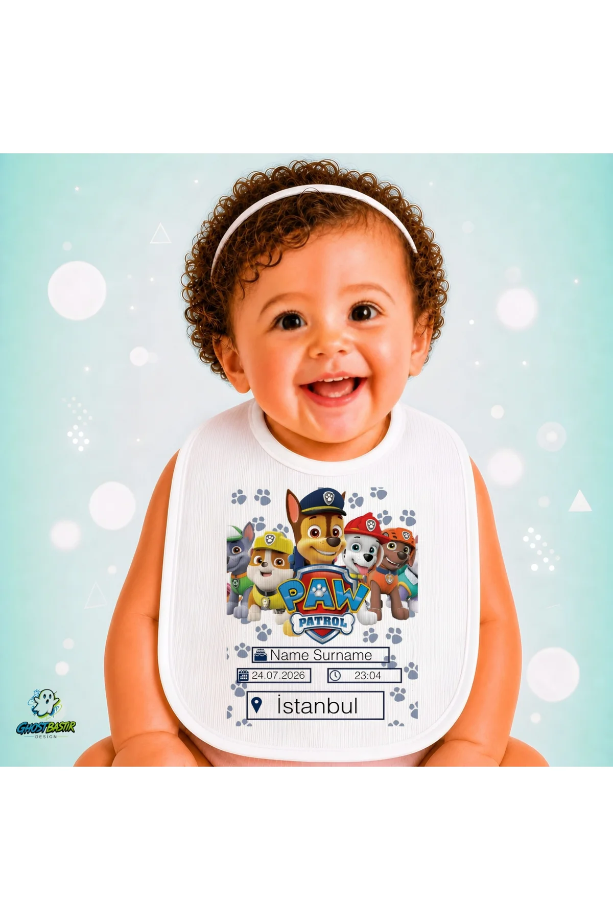 Kişiye Özel Paw Patrol Keten Bebek Mama Önlüğü – Yumuşak, Emici, Yıkanabilir, Özel Tasarım P101