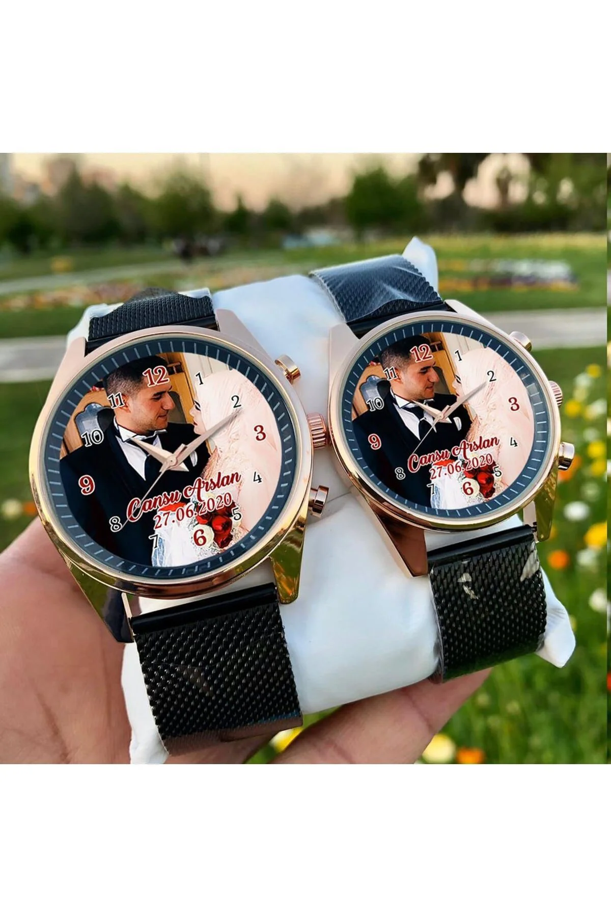 - Kişiye Özel Resimli İsimli Erkek Kadın Kol Saati Siyah Rose Ren
