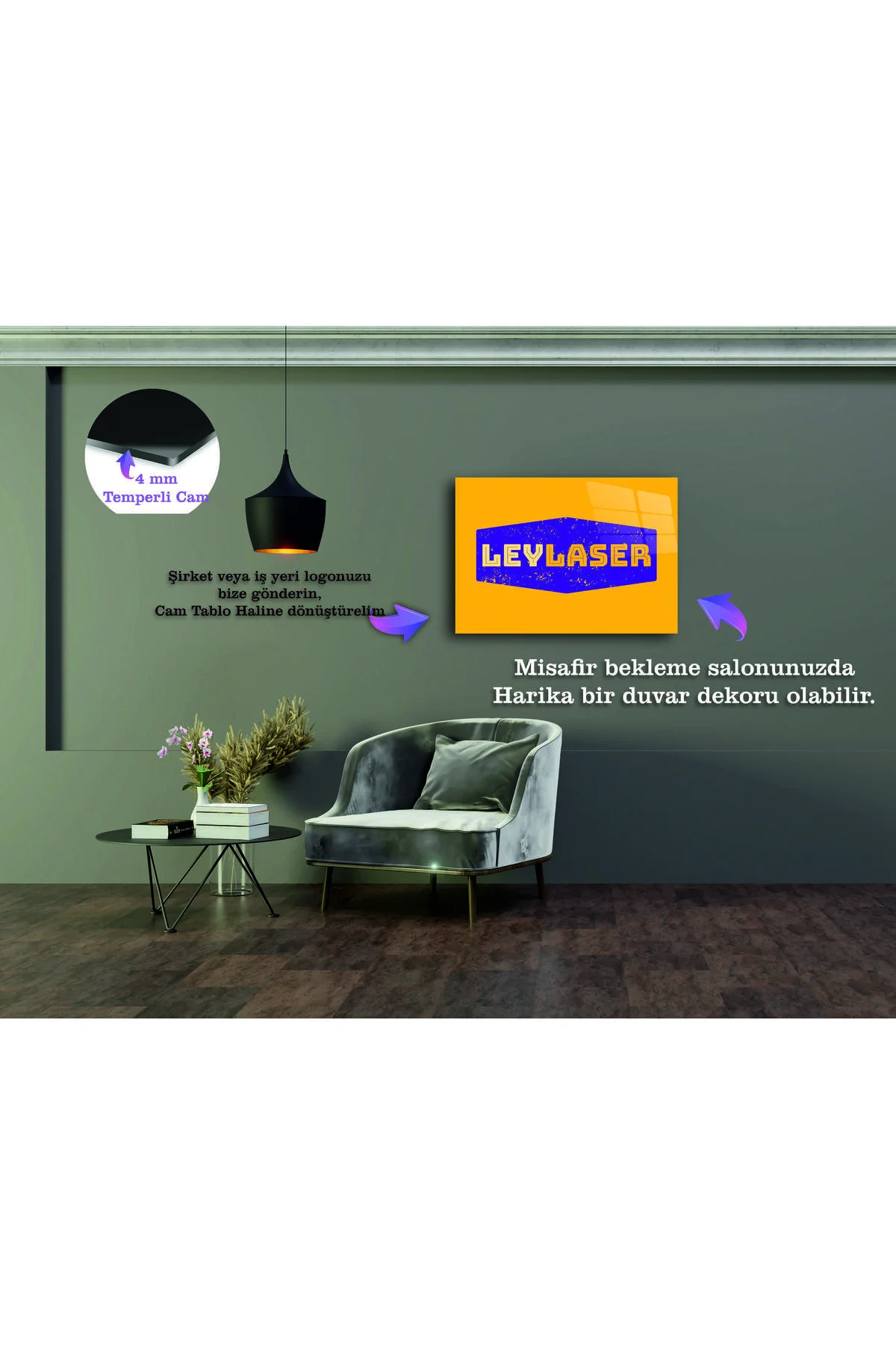 Kişiye Özel Şirket Logolu 4 mm temperli Kırılmaz Cam Tablo, Duvar