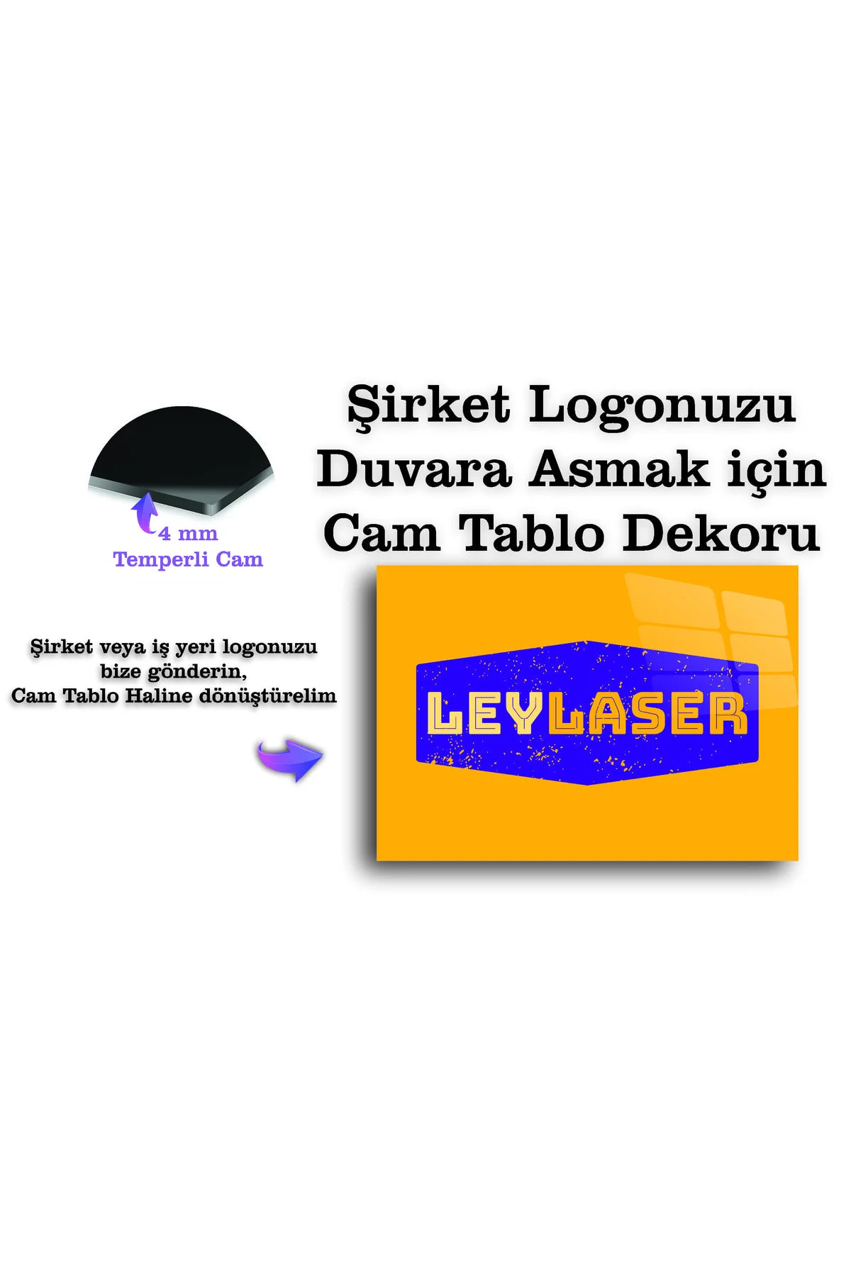 Kişiye Özel Şirket Logolu 4 mm temperli Kırılmaz Cam Tablo, Duvar