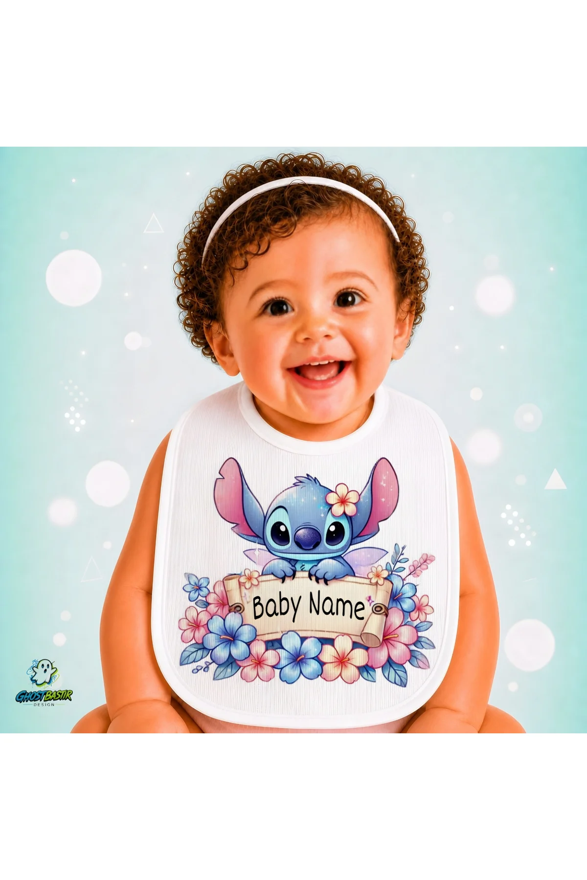 Kişiye Özel Stitch Keten Bebek Mama Önlüğü – Yumuşak, Emici, Yıkanabilir, Özel Tasarım P107