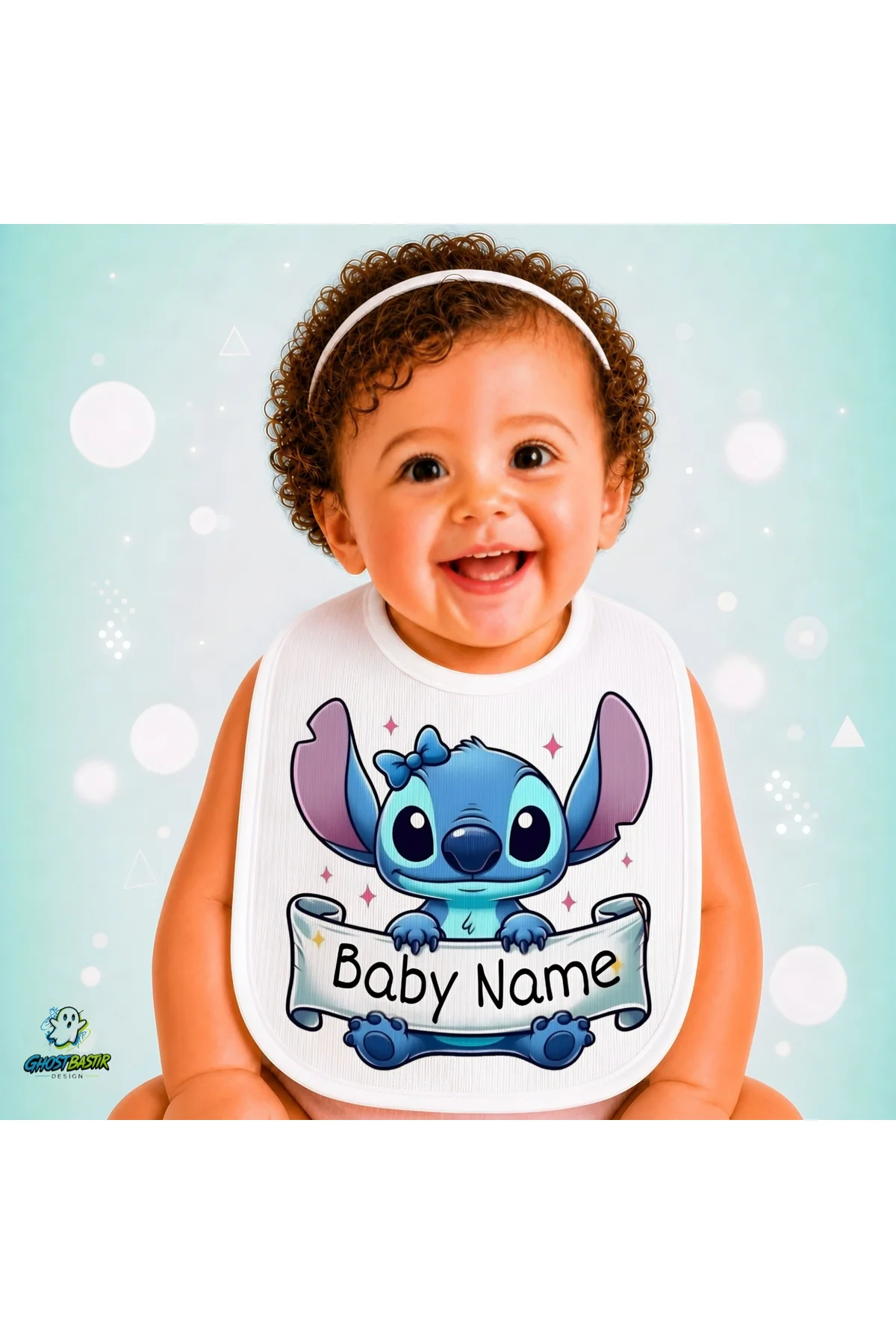 Kişiye Özel Stitch Keten Bebek Mama Önlüğü – Yumuşak, Emici, Yıkanabilir, Özel Tasarım P106