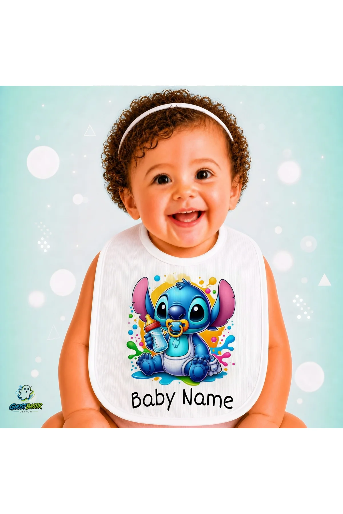 Kişiye Özel Stitch Keten Bebek Mama Önlüğü – Yumuşak, Emici, Yıkanabilir, Özel Tasarım P108