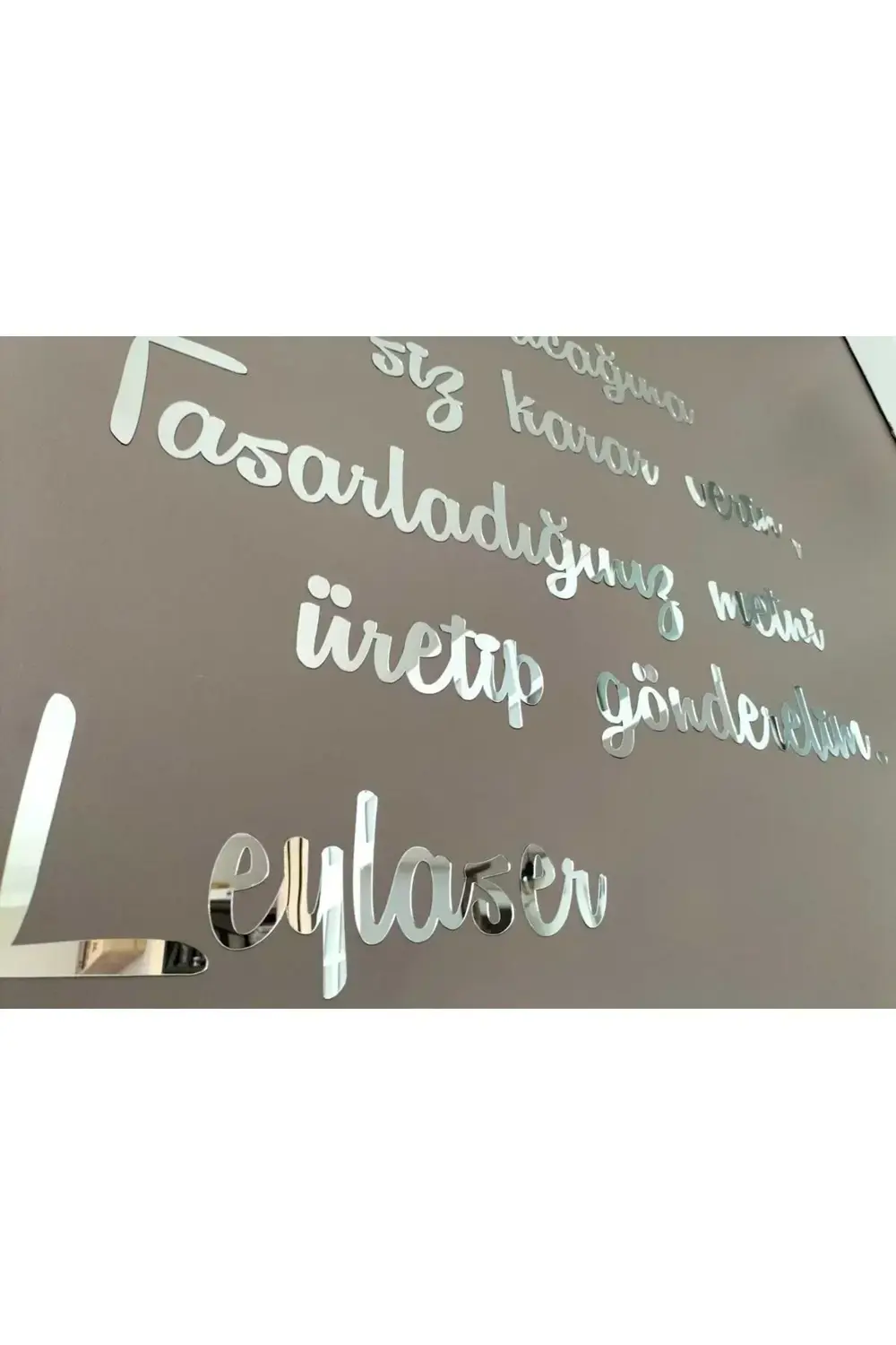 Kişiye Özel Yazı, Kendinden Yapışkanlı Aynalı Gümüş Pleksi Duvar