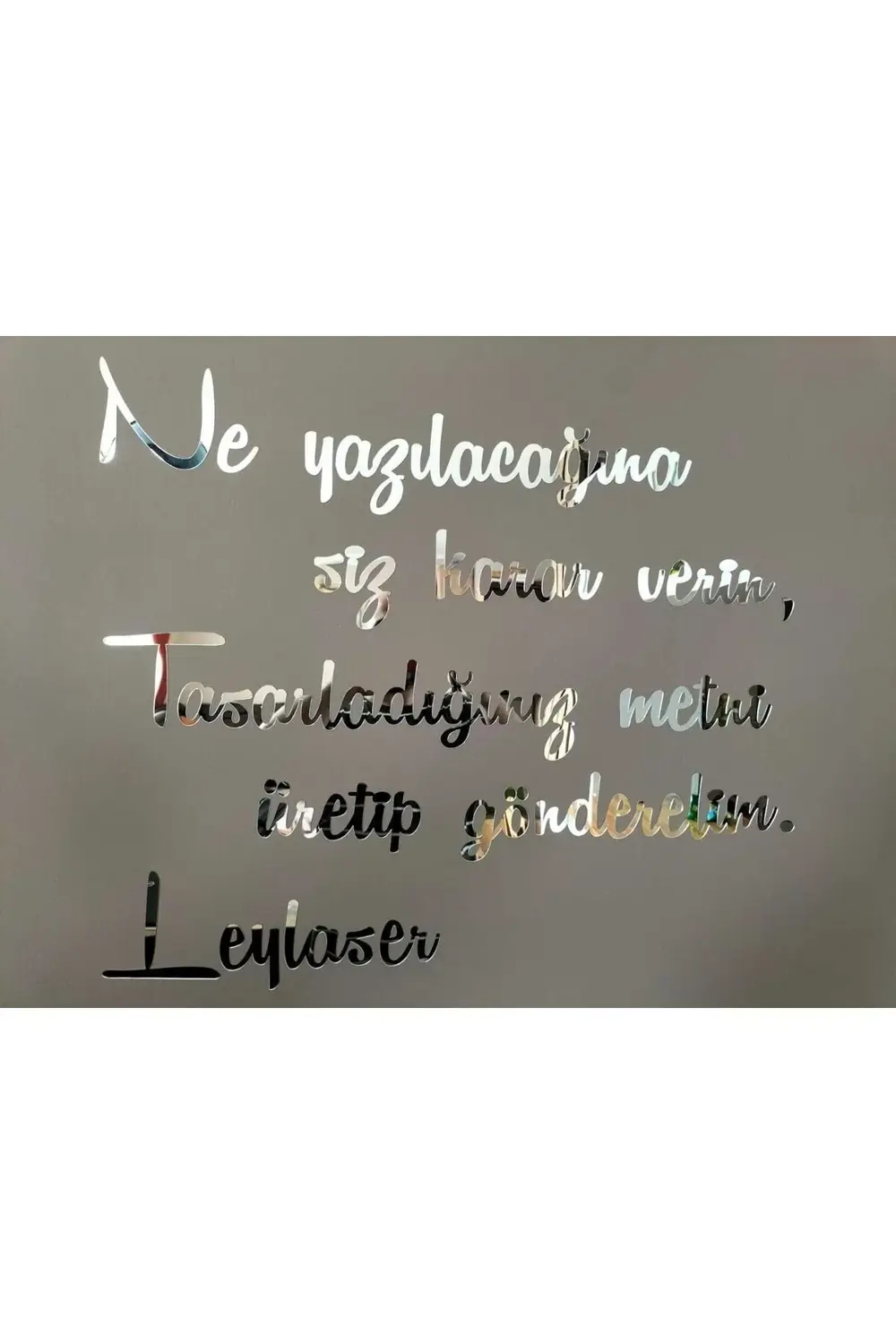 Kişiye Özel Yazı, Kendinden Yapışkanlı Aynalı Gümüş Pleksi Duvar
