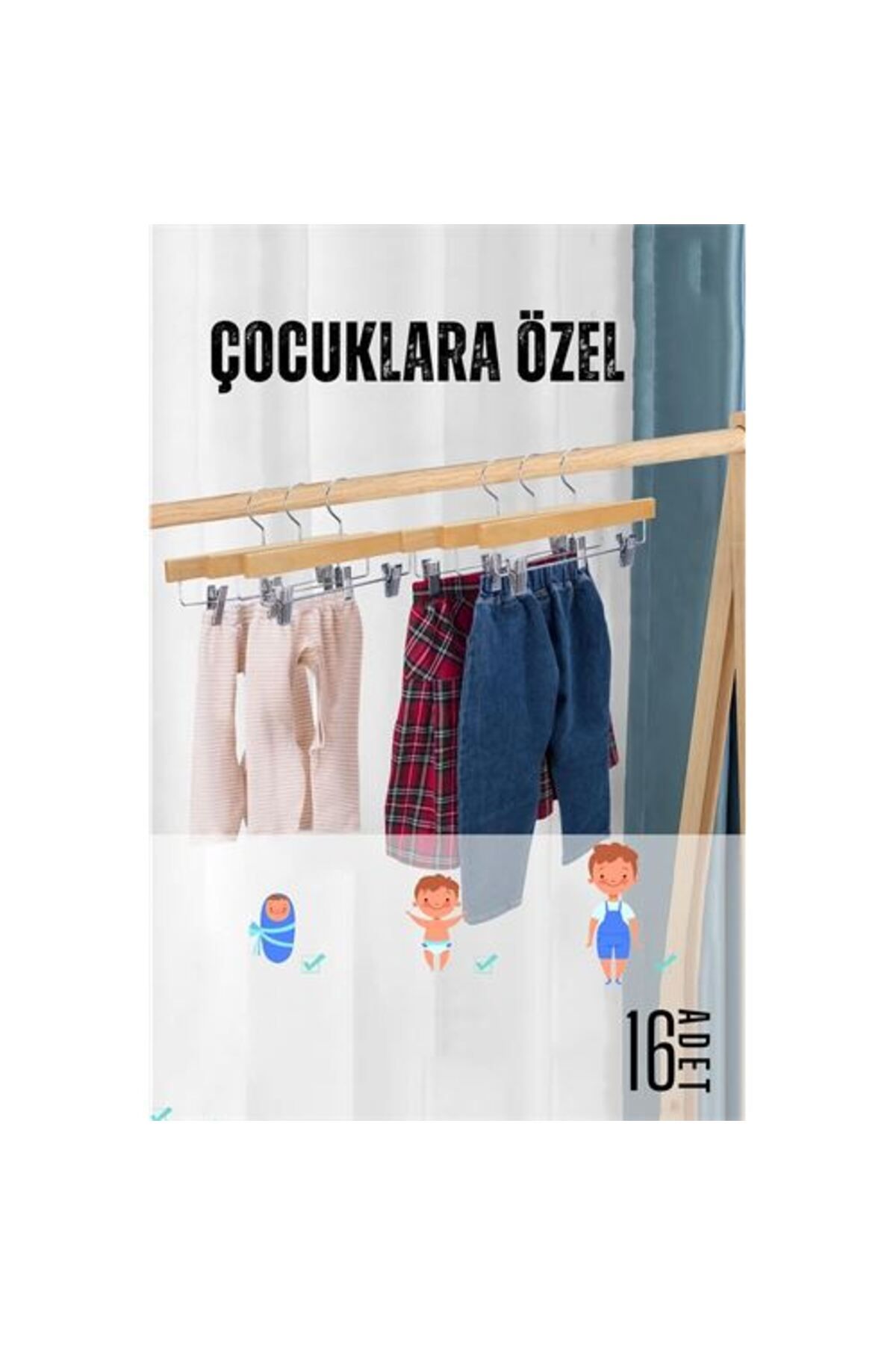 Kıskaçlı Çocuk Elbise Askısı 16 Adet