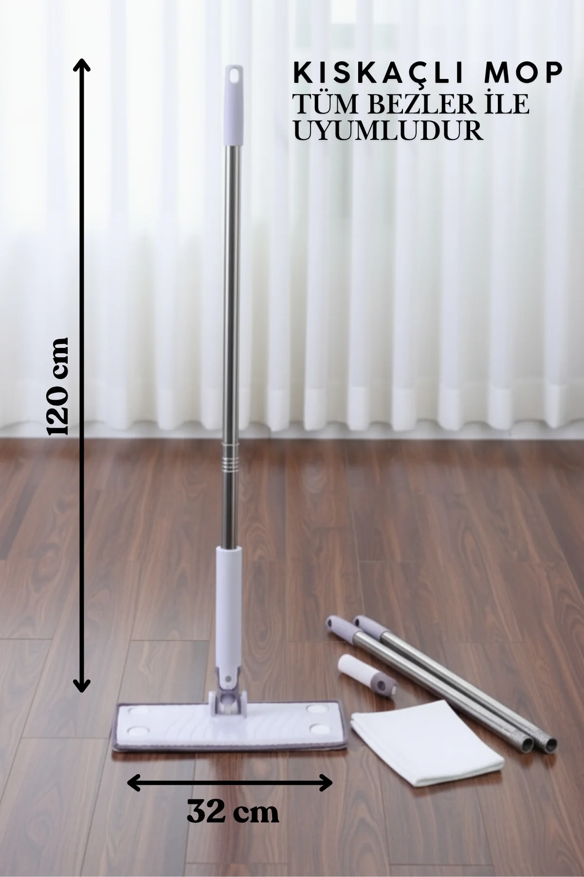 Kıskaçlı Temizlik Mopu, Hijyenik Çok Amaçlı Pratik Uzun Mop, Temi