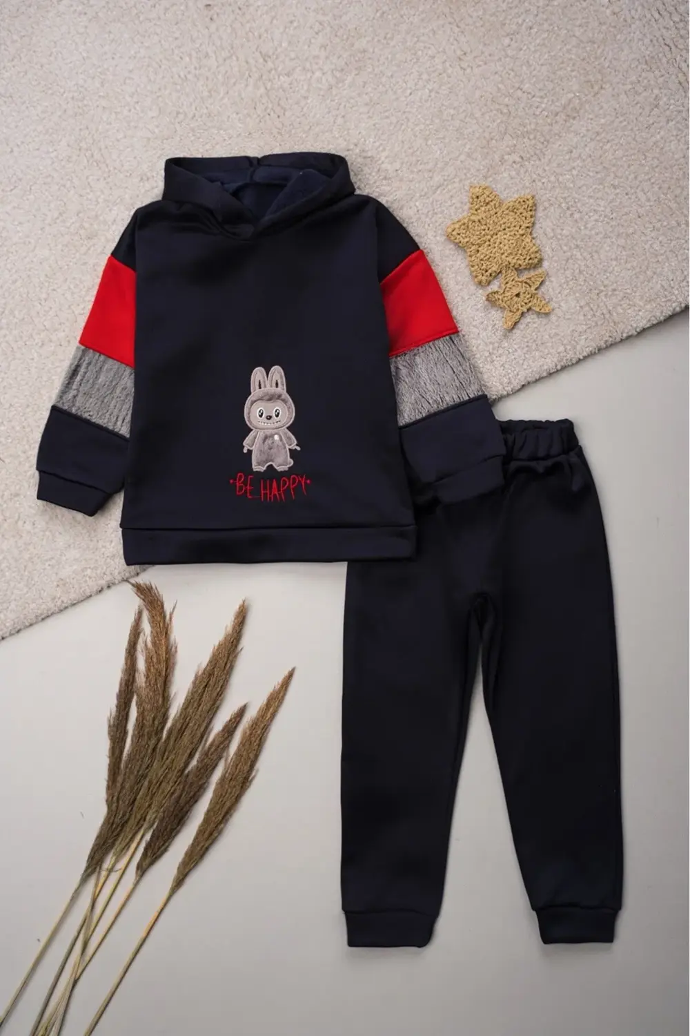 Kışlık 2-5 Yaş Unisex Skuba Kumaş Polar Astarlı Tavşan Nakışlı Be